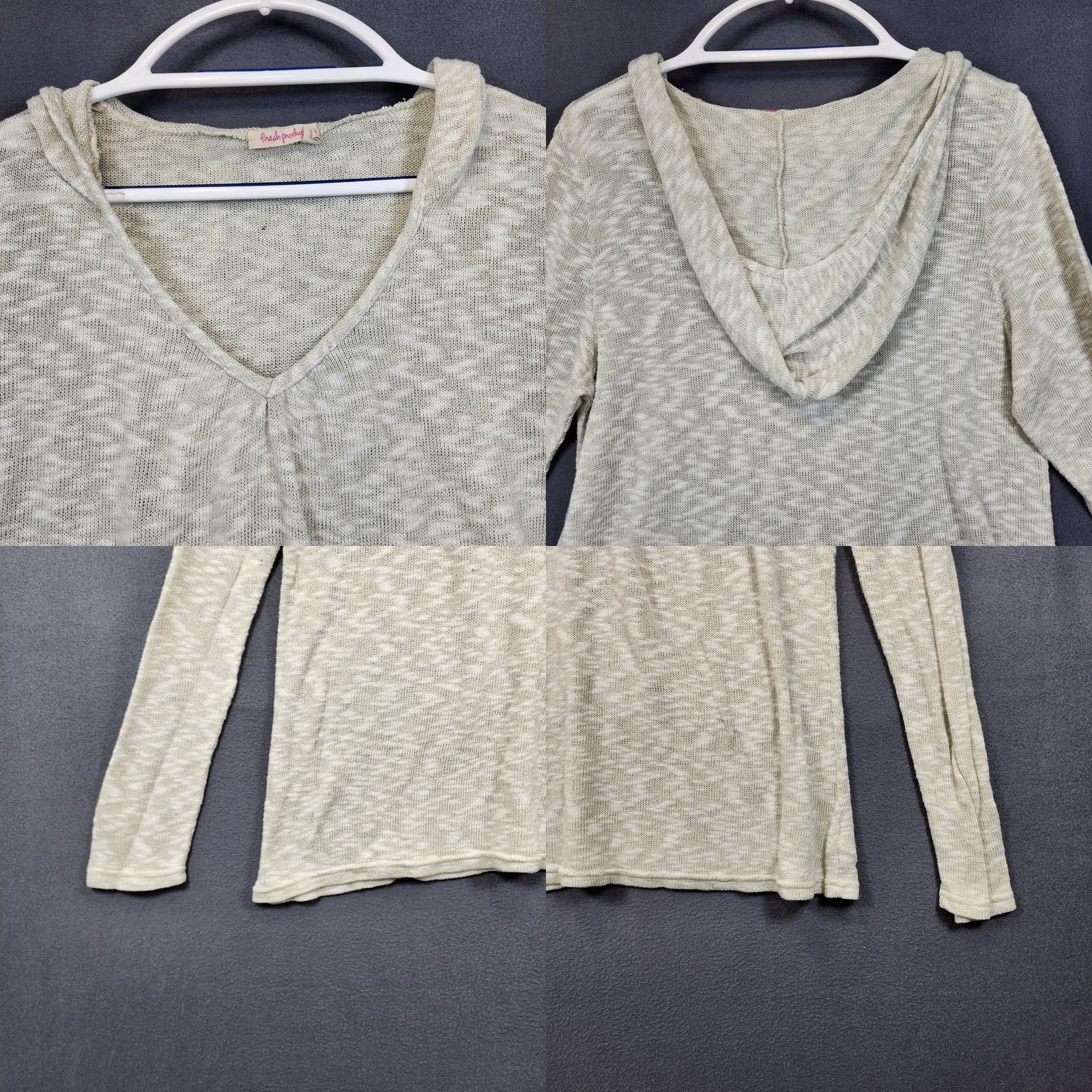 Vintage Fresh Produce Womens Large Grey Cream Pullover Hoodie Stretch Casual USA Size L / US 10 / IT 46 - 8 Thumbnail