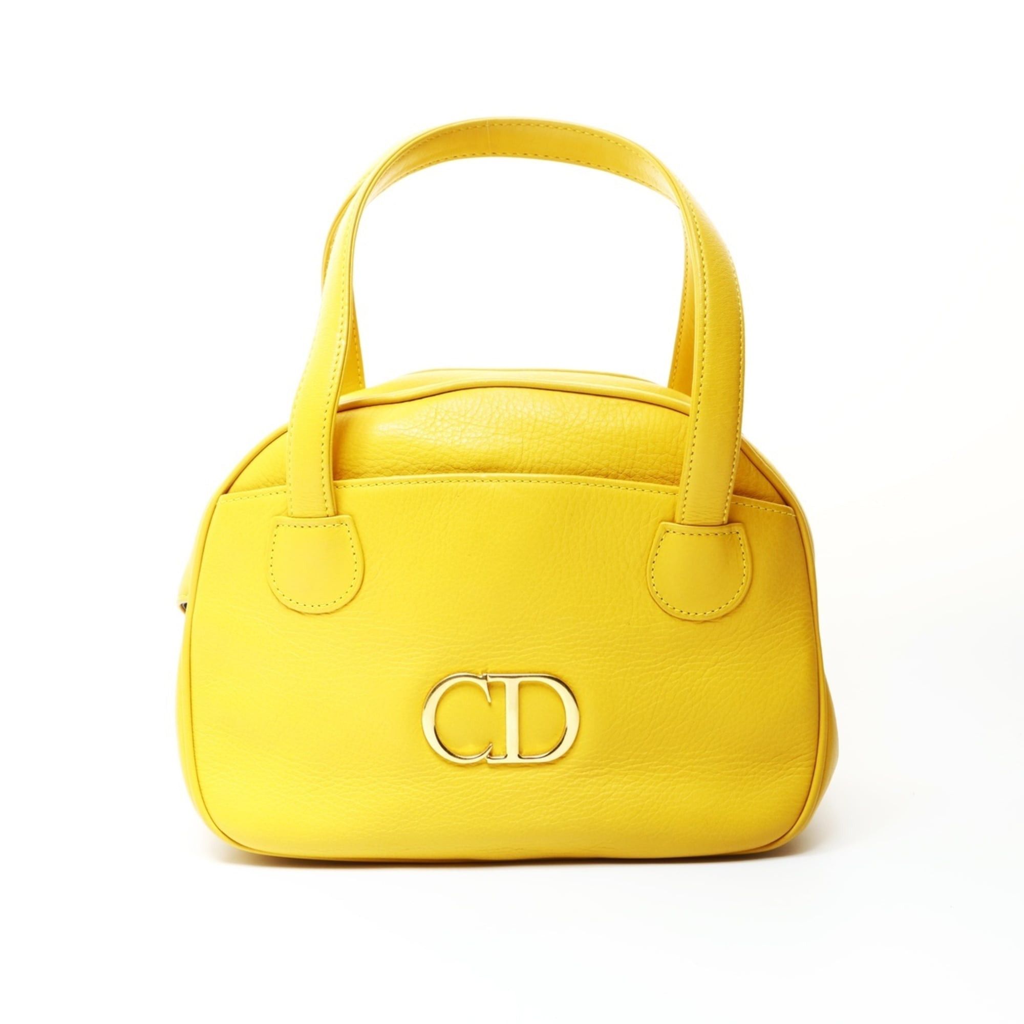 Dior Christian Dior Leather Bowling Bag with CD Logo, Yellow Size ONE SIZE - 1 Thumbnail