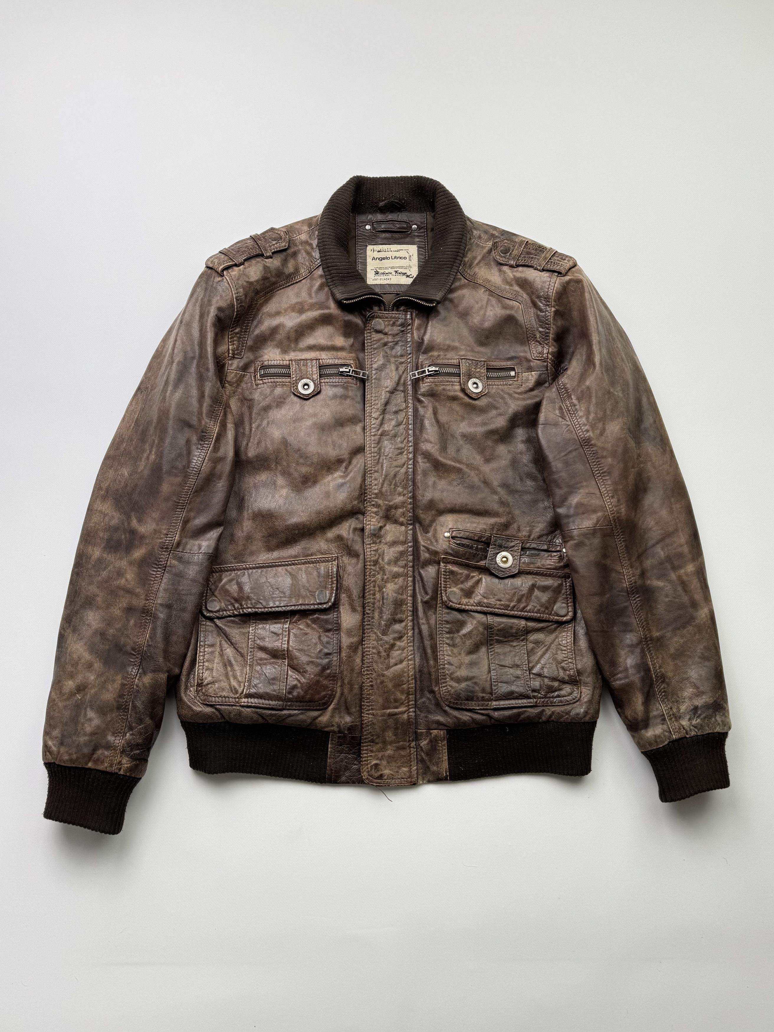 Leather Jacket × Streetwear × Vintage Vintage Time Faded