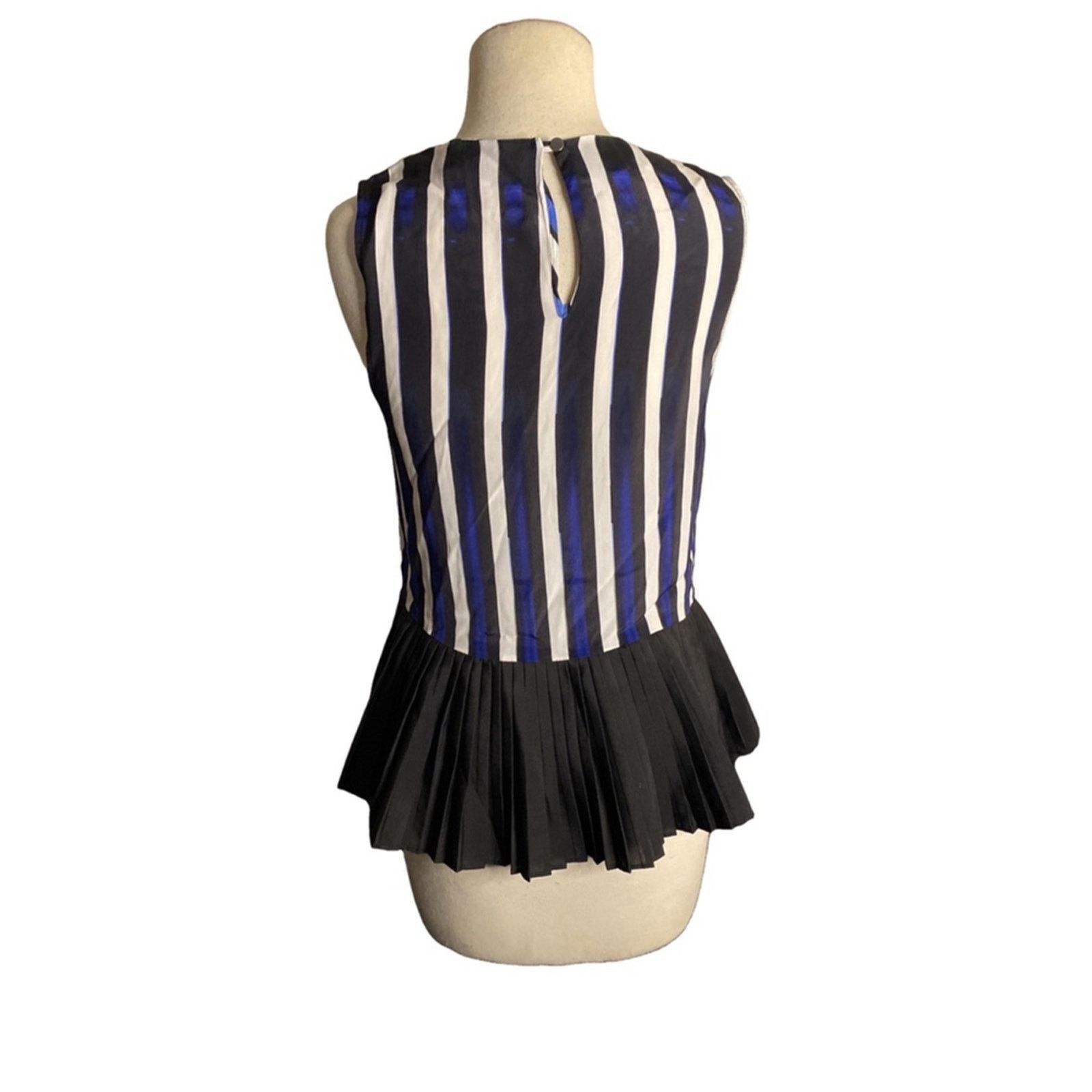 Nicole Miller Chic Striped Pleated Peplum Blouse Blue Black Artelier Size S / US 4 / IT 40 - 8 Thumbnail