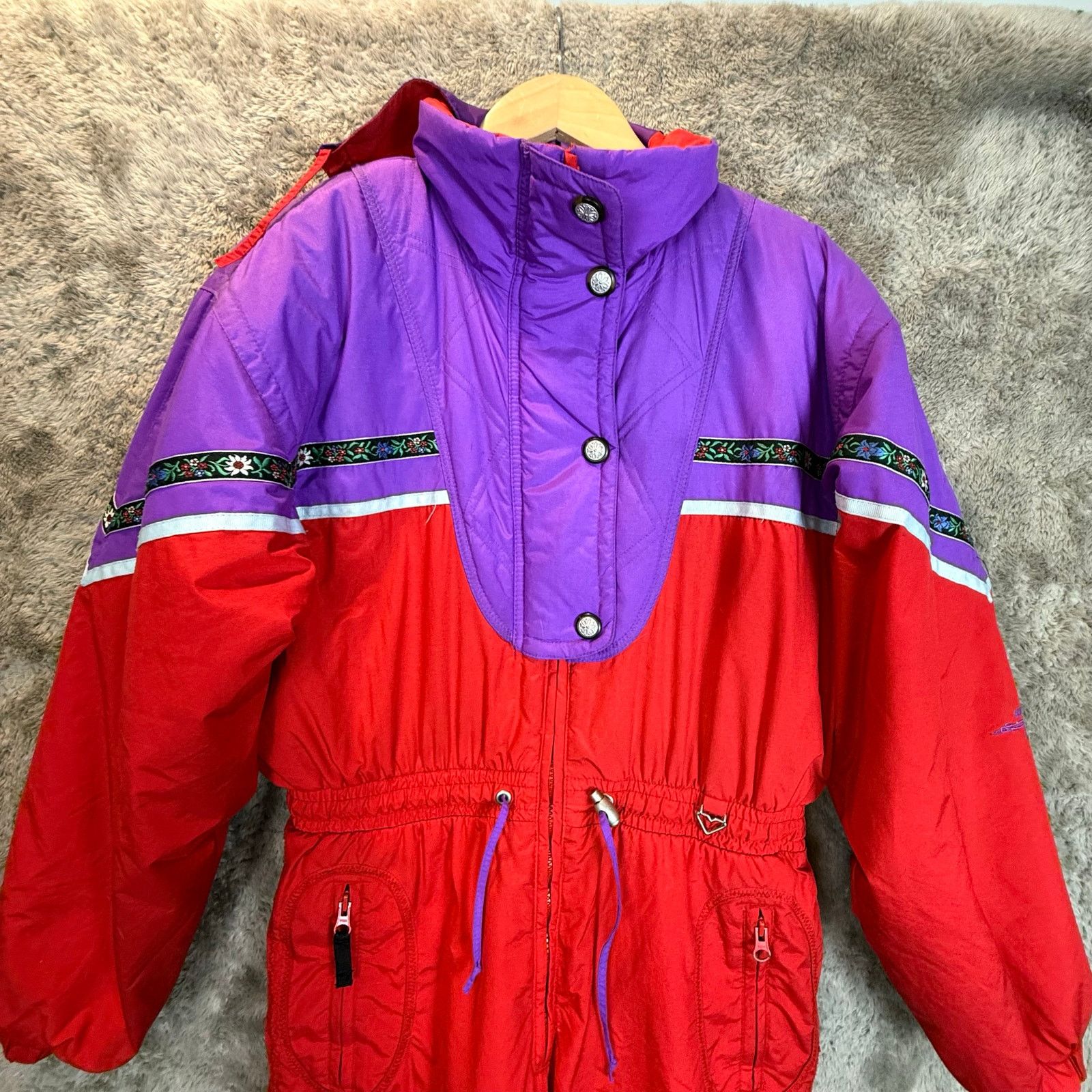 Obermeyer VTG 80s Obermeyer Snowsuit Women Girls Red Purple Ski Bib Size ONE SIZE - 5 Thumbnail