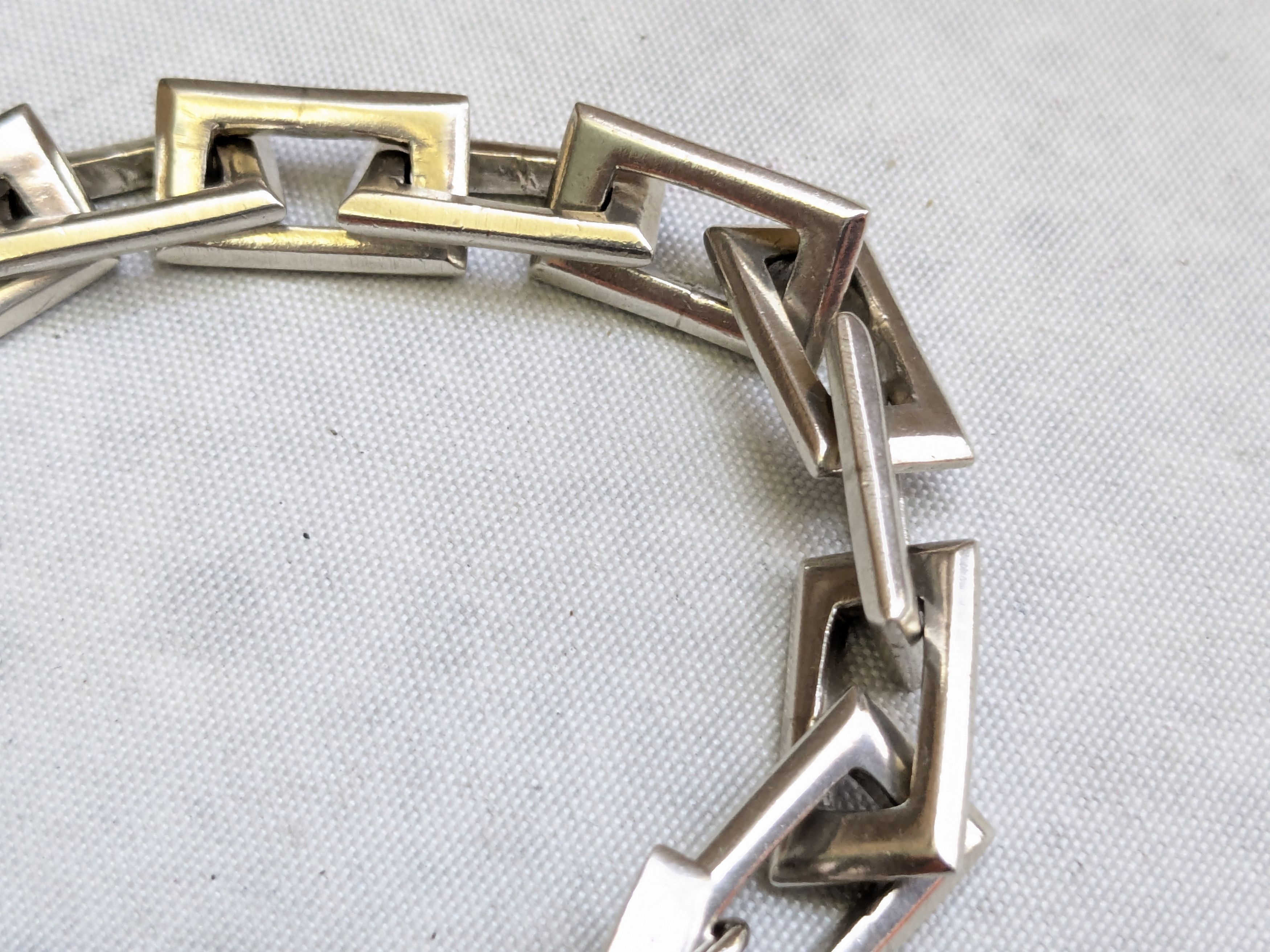 Jewelry Sterling Silver Bracelet Rectangle 7.25" Biker Heavy Size ONE SIZE - 3 Thumbnail
