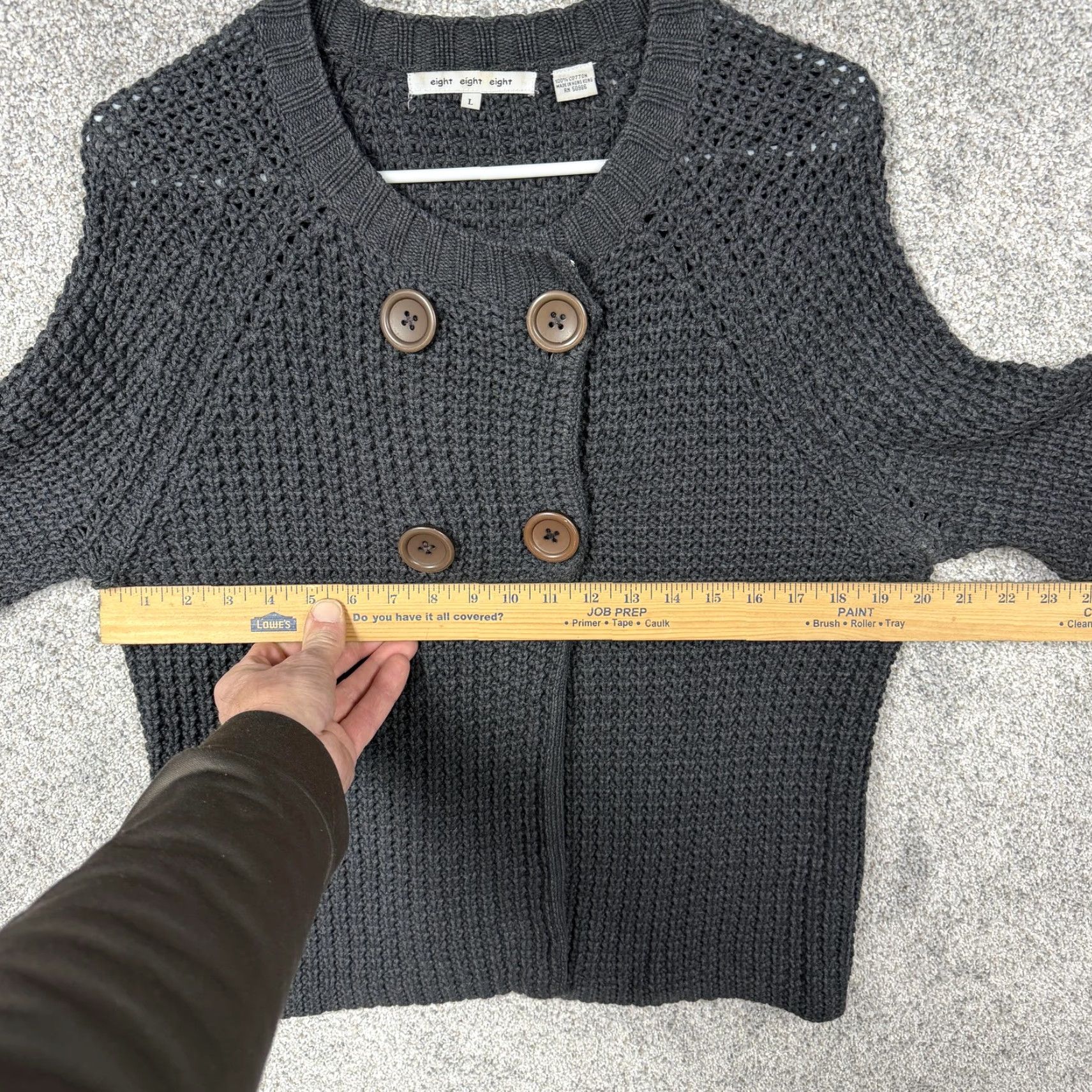 Vintage Eight Eight Eight Cardigan Jacket Womens L Gray Waffle Knit Boho Whimsigoth Casual, Travel Knit Sweater Size L / US 10 / IT 46 - 4 Thumbnail