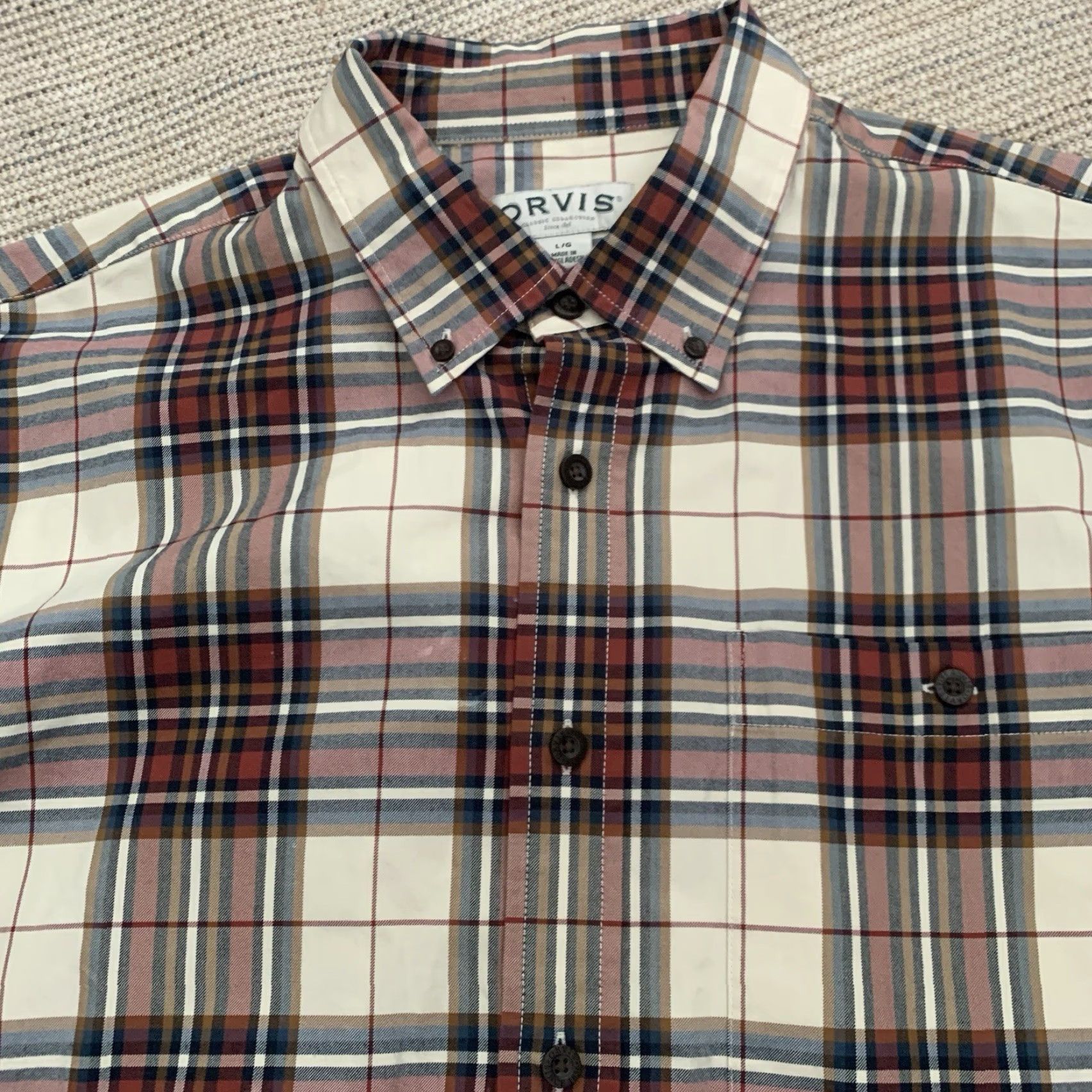Orvis Orvis Shirt Mens Large Ivory Rust Plaid Button Up Long Sleeve 100% Cotton Casual Size US L / EU 52-54 / 3 - 3 Thumbnail