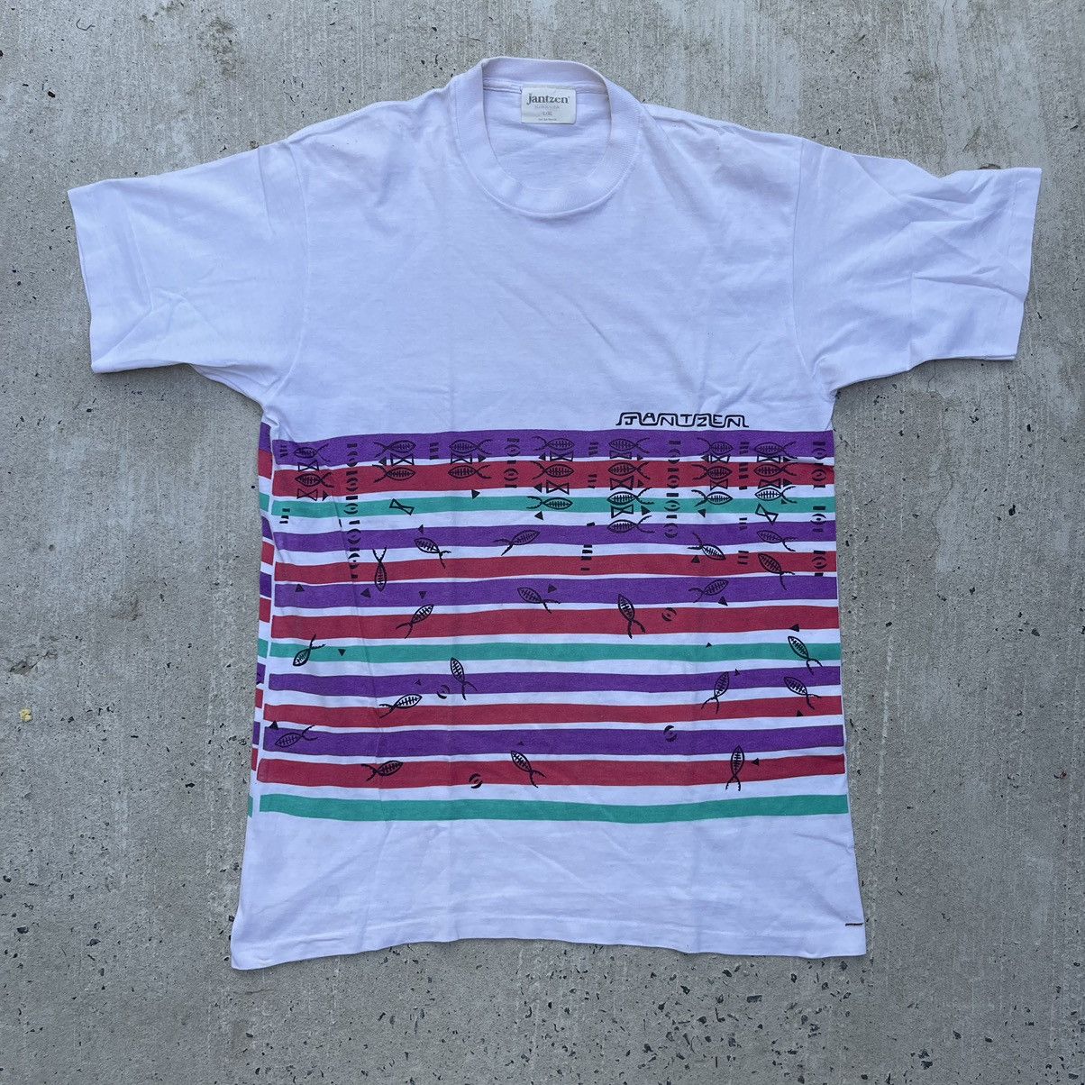 Vintage Vintage 90s JANZTEN Stripe Single Stitch Shirt Size US XL / EU 56 / 4 - 1 Thumbnail