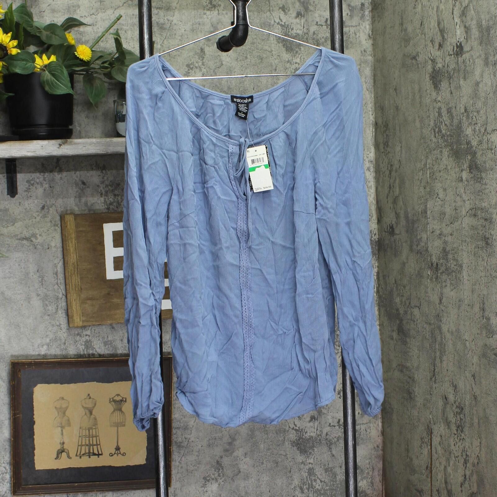 Other Nwt Stoosh Long-sleeve Lace-inset Peasant Blouse Top Blue L Size L / US 10 / IT 46 - 1 Thumbnail