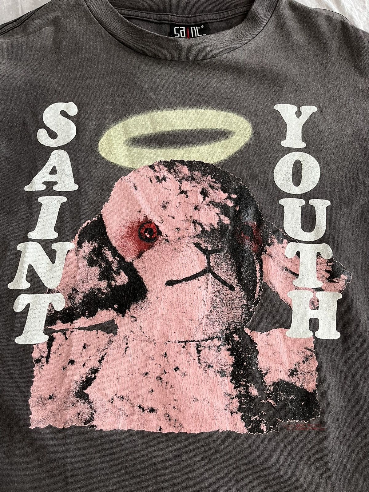 image of Saint Michael Pink Sheep T-Shirt in Grey, Men's (Size Small)