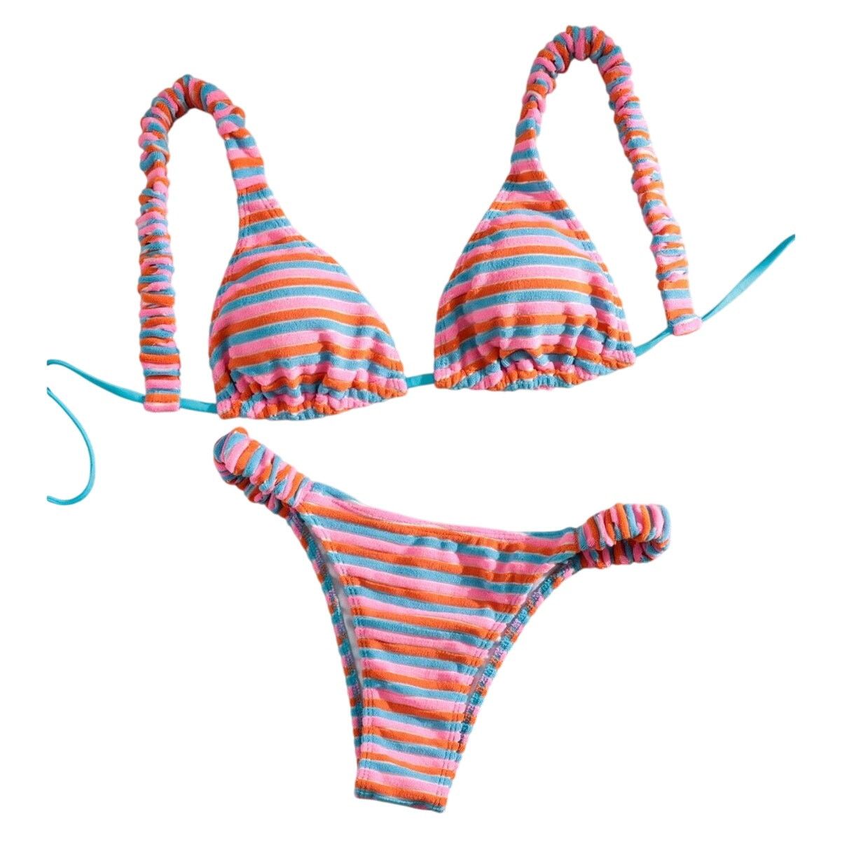 Shein Striped Triangle Striped Bikini Set in Pink, Size M Size ONE SIZE - 1 Thumbnail