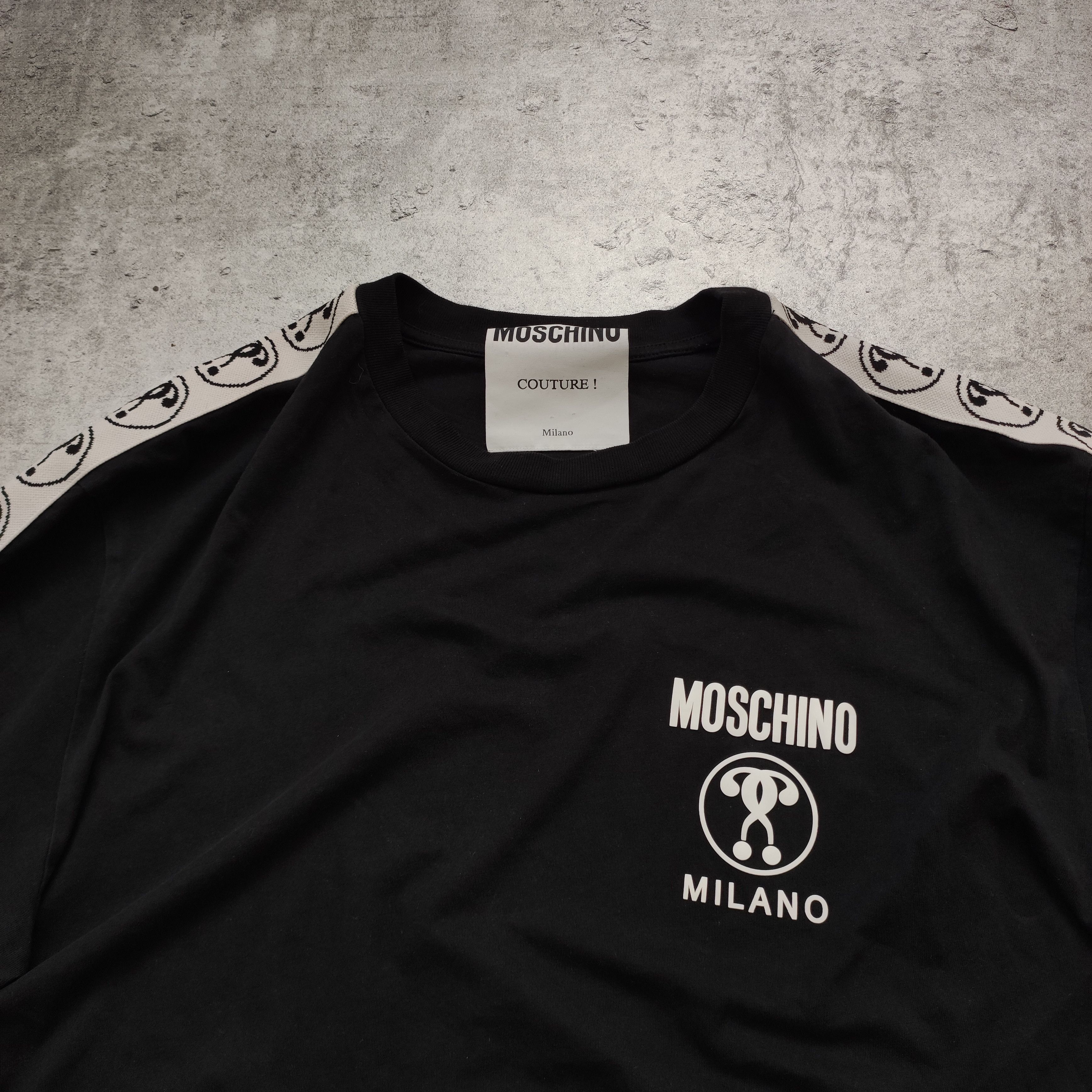 Moschino Moschino Milano Couture Classic Black Logo Tape Tshirt Size US L / EU 52-54 / 3 - 4 Thumbnail