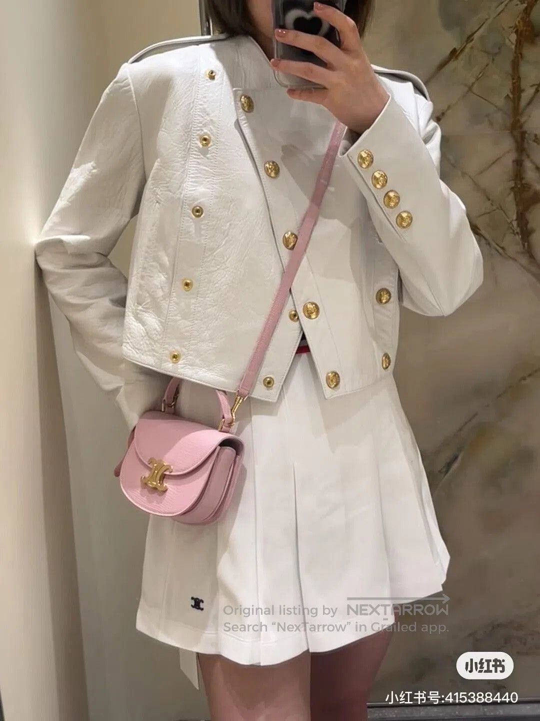 Celine Celine White Gold Button Leather Jacket. Size XXS / US 00 / IT 34 - 6 Thumbnail