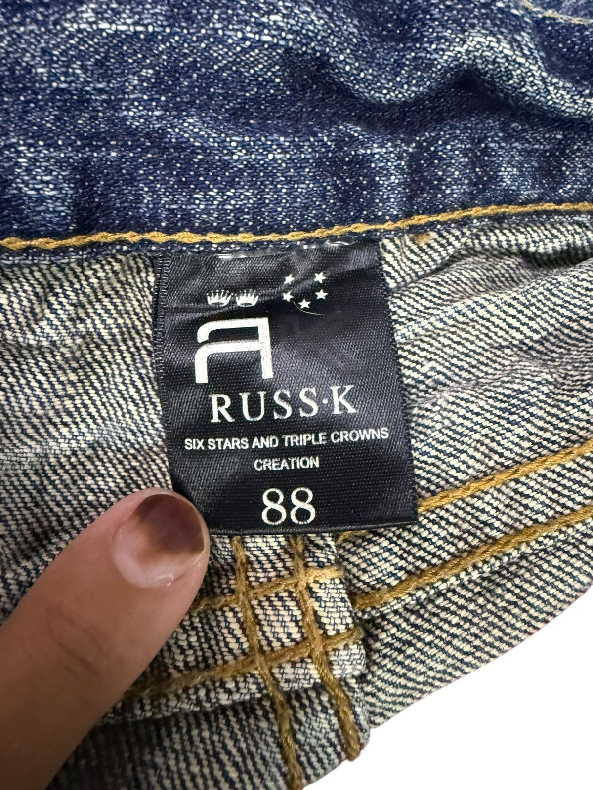 Japanese Brand Flared Jeans Russ.k Distressed Denim Nice Design Boot Cut Size US 33 - 23 Thumbnail