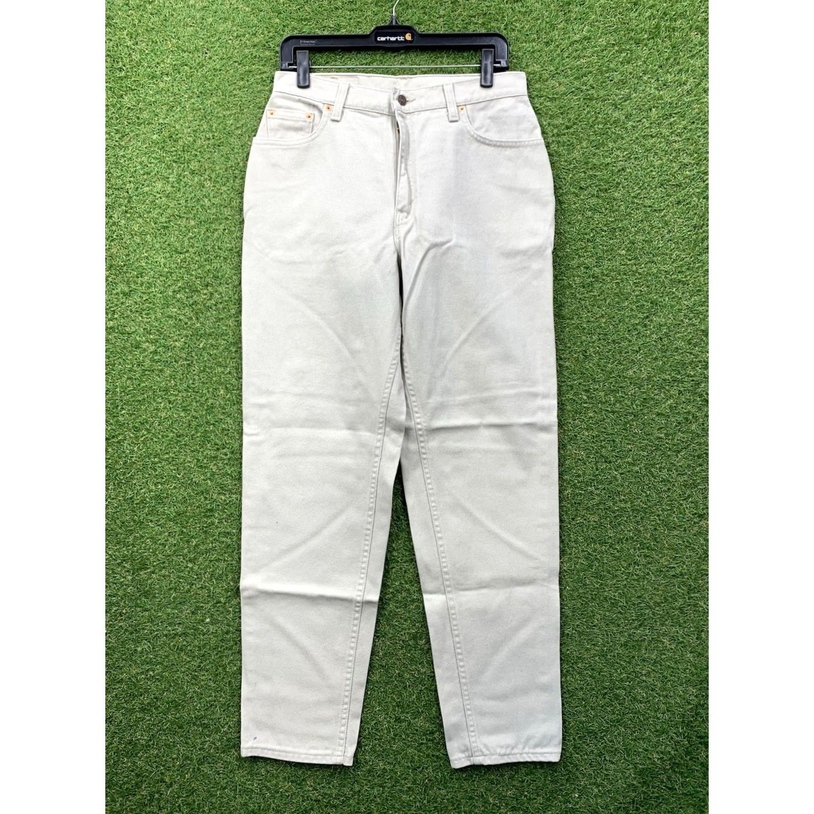 Levi's VINTAGE Levi's 550 Jeans Womens 12 Reg M 90s Relaxed Taper White Denim Black Tab Workwear Shirt Womens Jeans Size 34" / US 12 / IT 48 - 2 Thumbnail