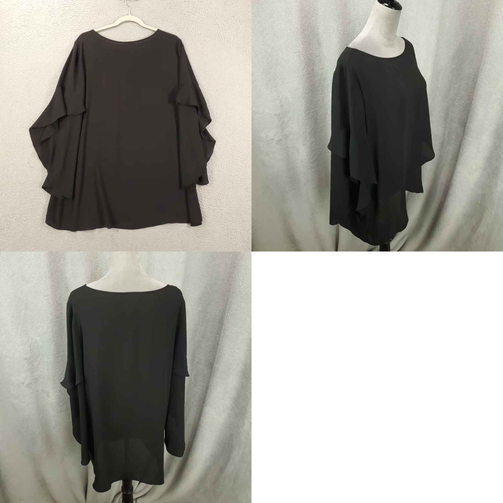 Vintage Chicos Blouse Womens Large Black Tiered Flutter Sleeve Boat Neck Tunic 2 Size L / US 10 / IT 46 - 8 Thumbnail
