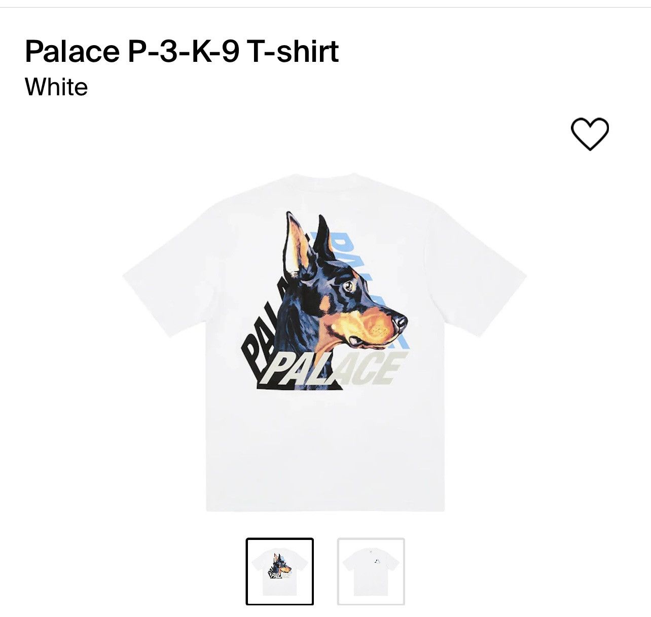 image of Palace P-3-K-9 T-Shirt White Size Large, Men's