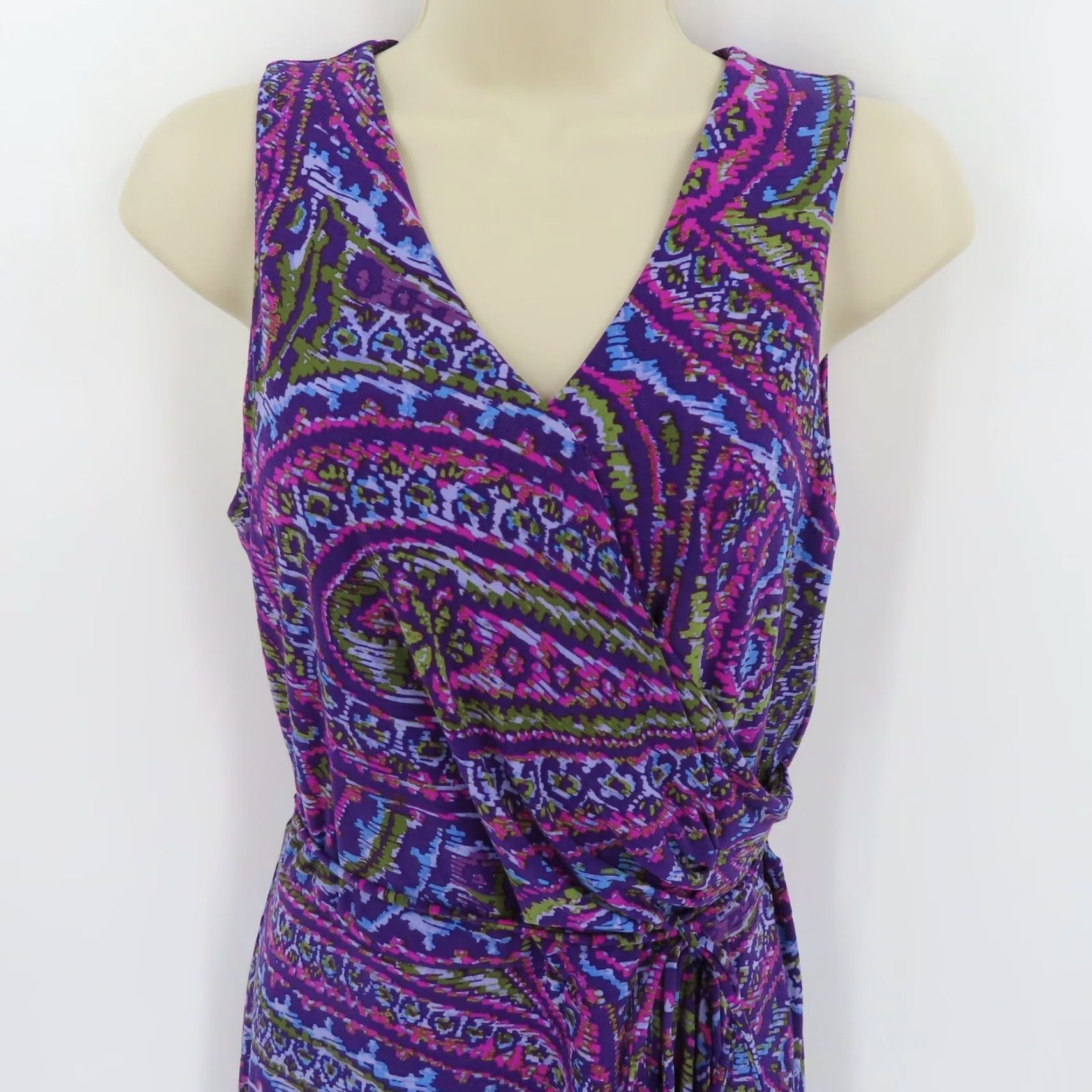 Ralph Lauren Lauren Ralph Lauren Women Small Purple Green Blue Scroll V Neck Sleeveless Dress Size S / US 4 / IT 40 - 2 Thumbnail