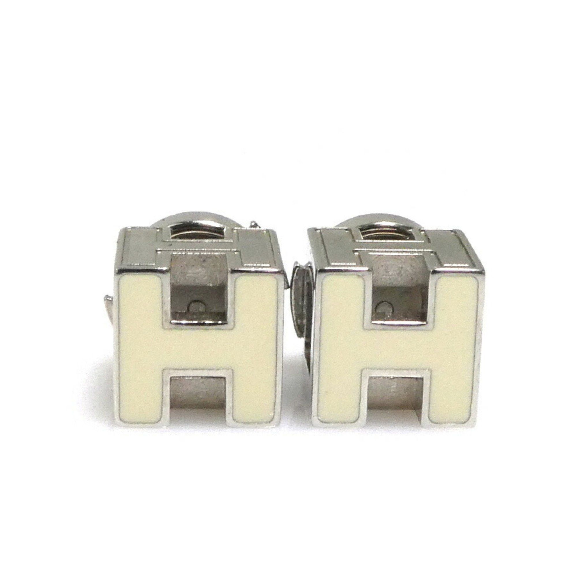 Hermes Hermes Earrings Cage de H Metal Enamel Silver Off-White Women's e60586g Size ONE SIZE - 1 Thumbnail