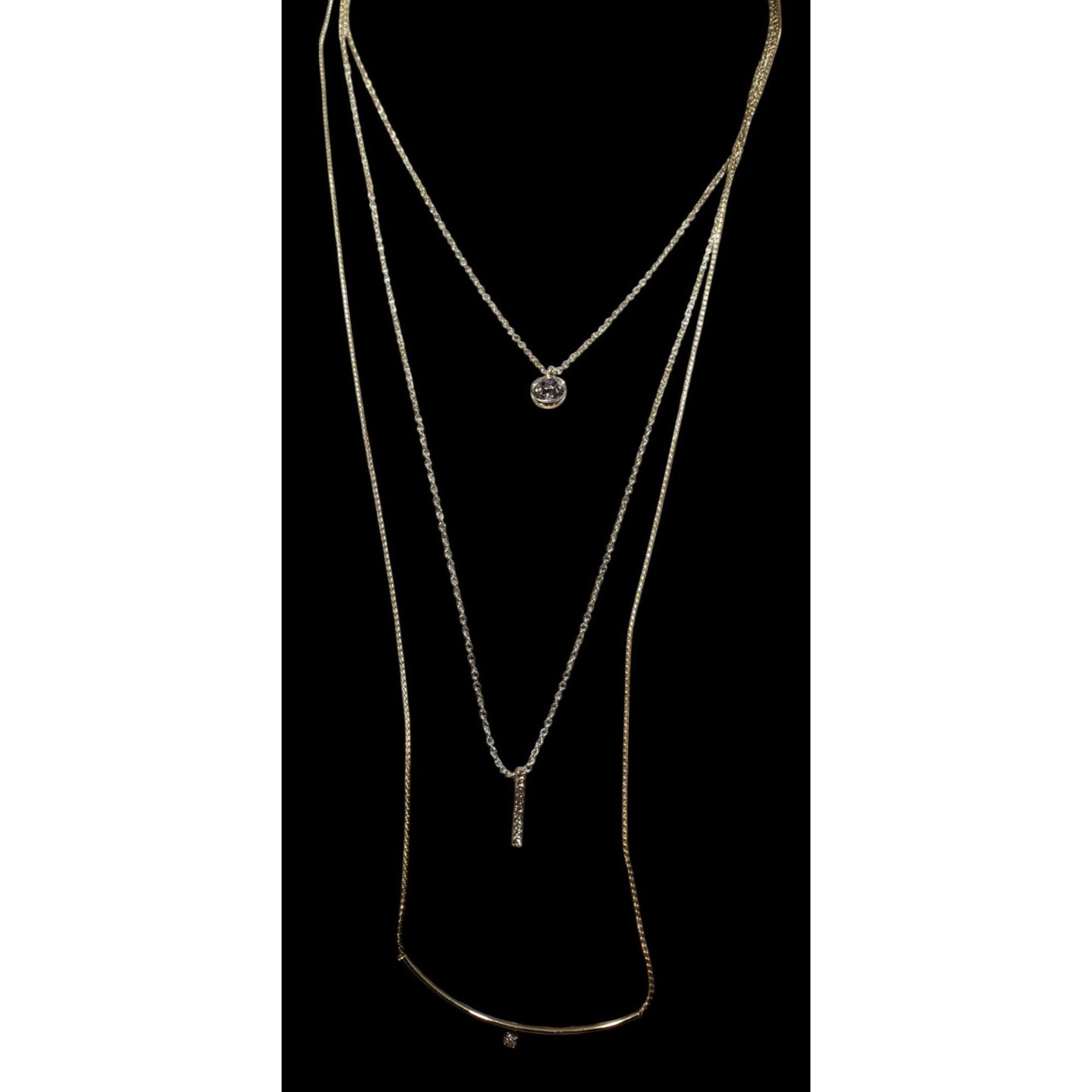 Other Elegant Glam Multilayer Triple Chain And Rhinestone Pendant Size ONE SIZE - 2 Thumbnail