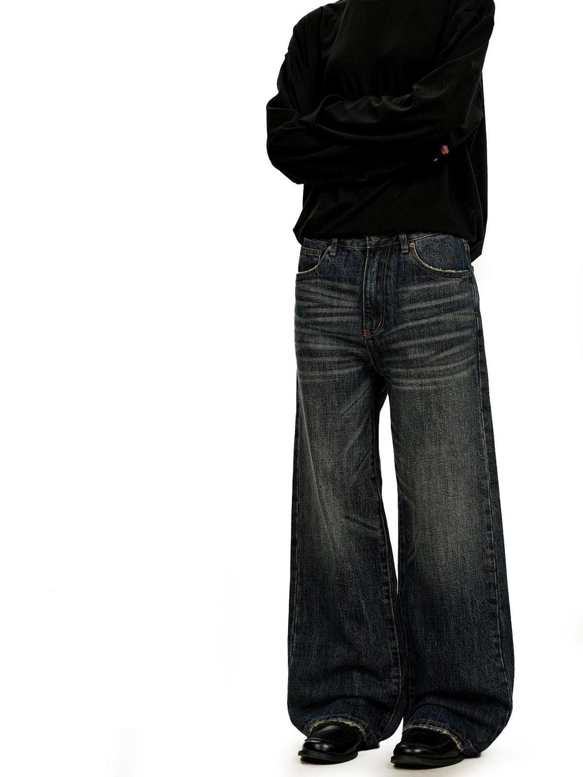 Jean Deep Blue Whisker-Wash Straight Wide-Leg Denim Jeans Size US 30 / EU 46 - 1 Thumbnail