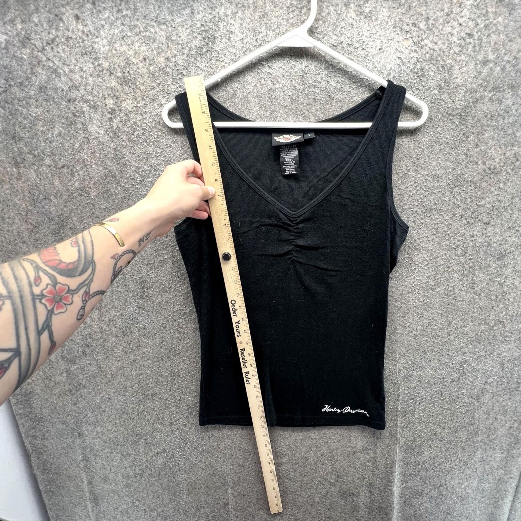 Harley Davidson Harley-Davidson Tank Top Womens Large Black Ruched V Neck Sleeveless Biker Top Size L / US 10 / IT 46 - 5 Thumbnail