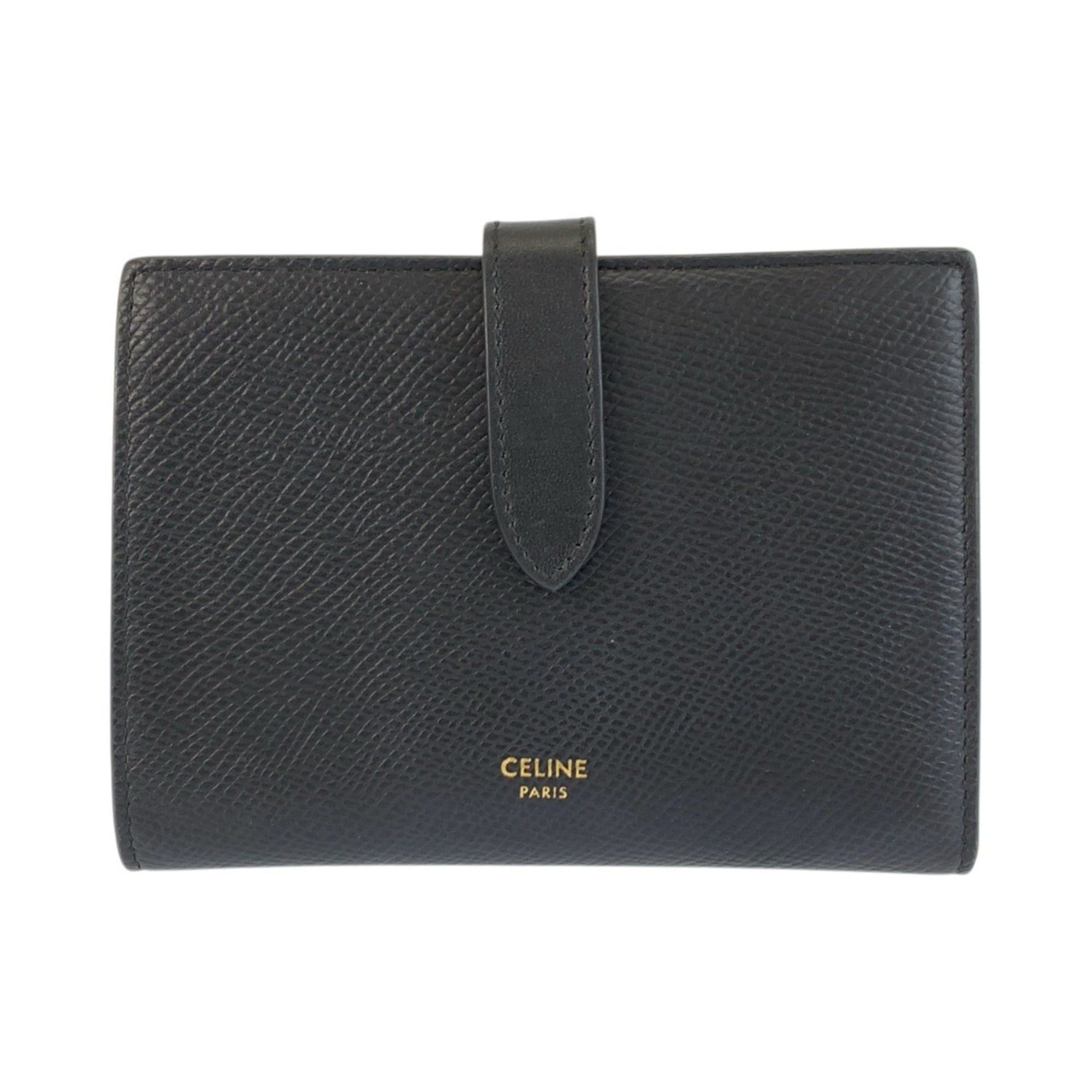 Celine Celine Medium Strap Wallet, Black Leather, Folding Compact Women's Size ONE SIZE - 1 Thumbnail