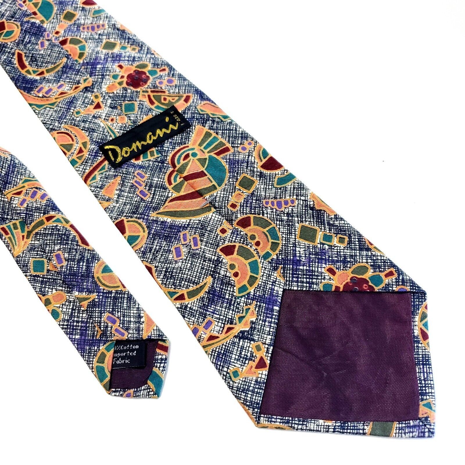 Designer Domani Blue Cotton Abstract Print Short Tie Size ONE SIZE - 5 Thumbnail