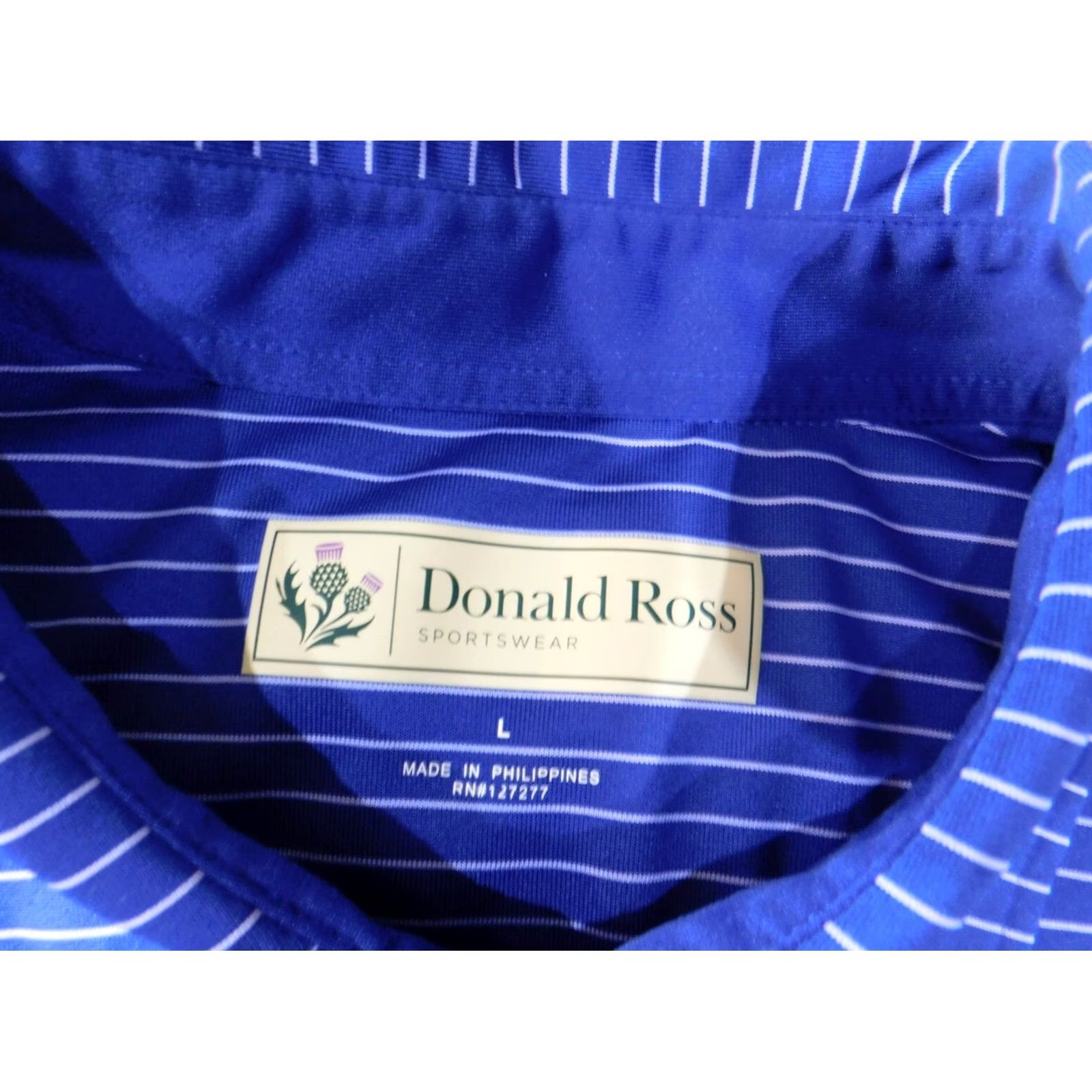 Vintage Donald Ross Polo Shirt Mens Blue Striped Short Sleeve Knit Sports Performance Golf Size US L / EU 52-54 / 3 - 6 Thumbnail