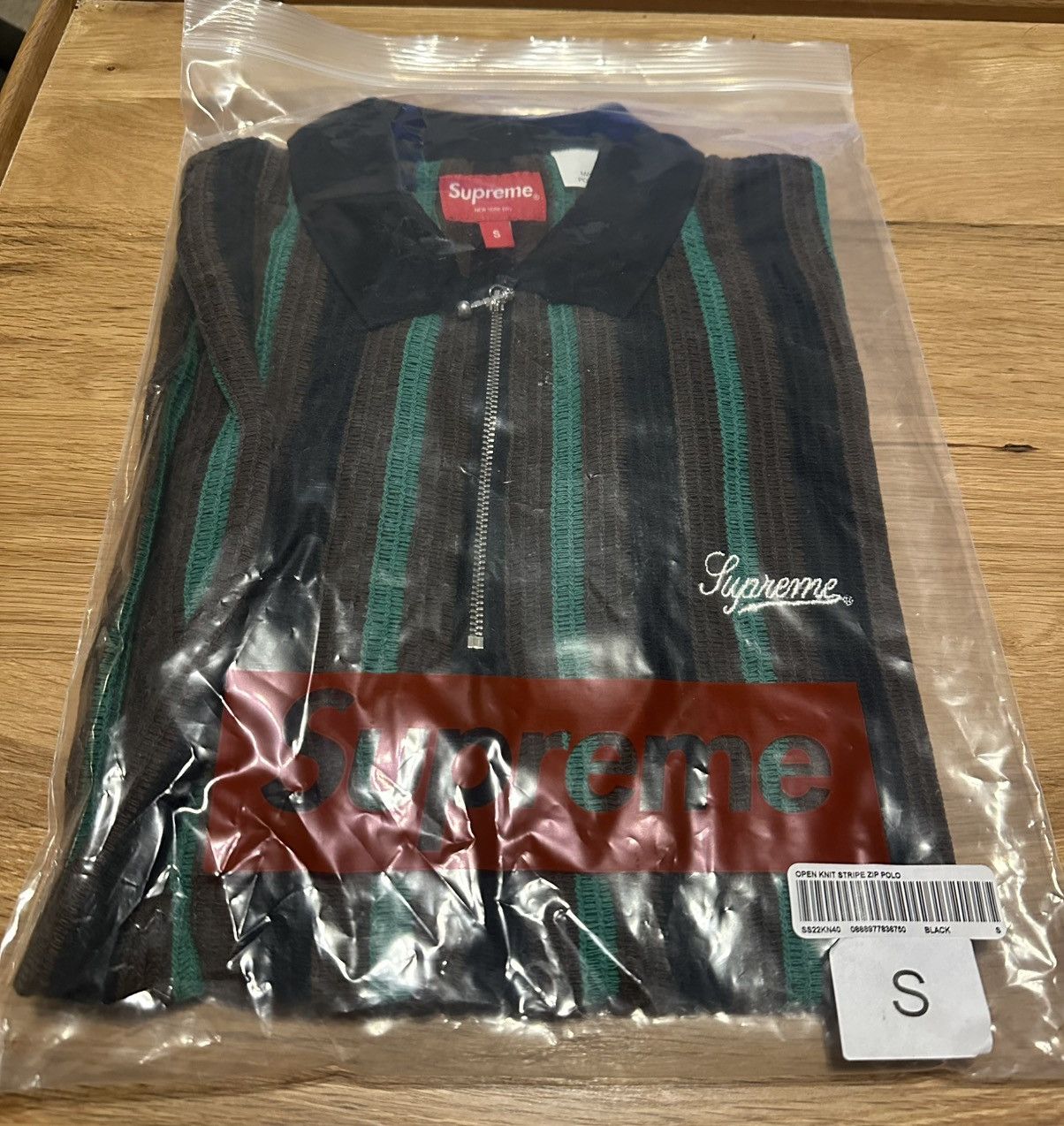 Supreme Supreme Open Knit Stripe Zip Polo Black SS22 Size US S / EU 44-46 / 1 - 3 Thumbnail