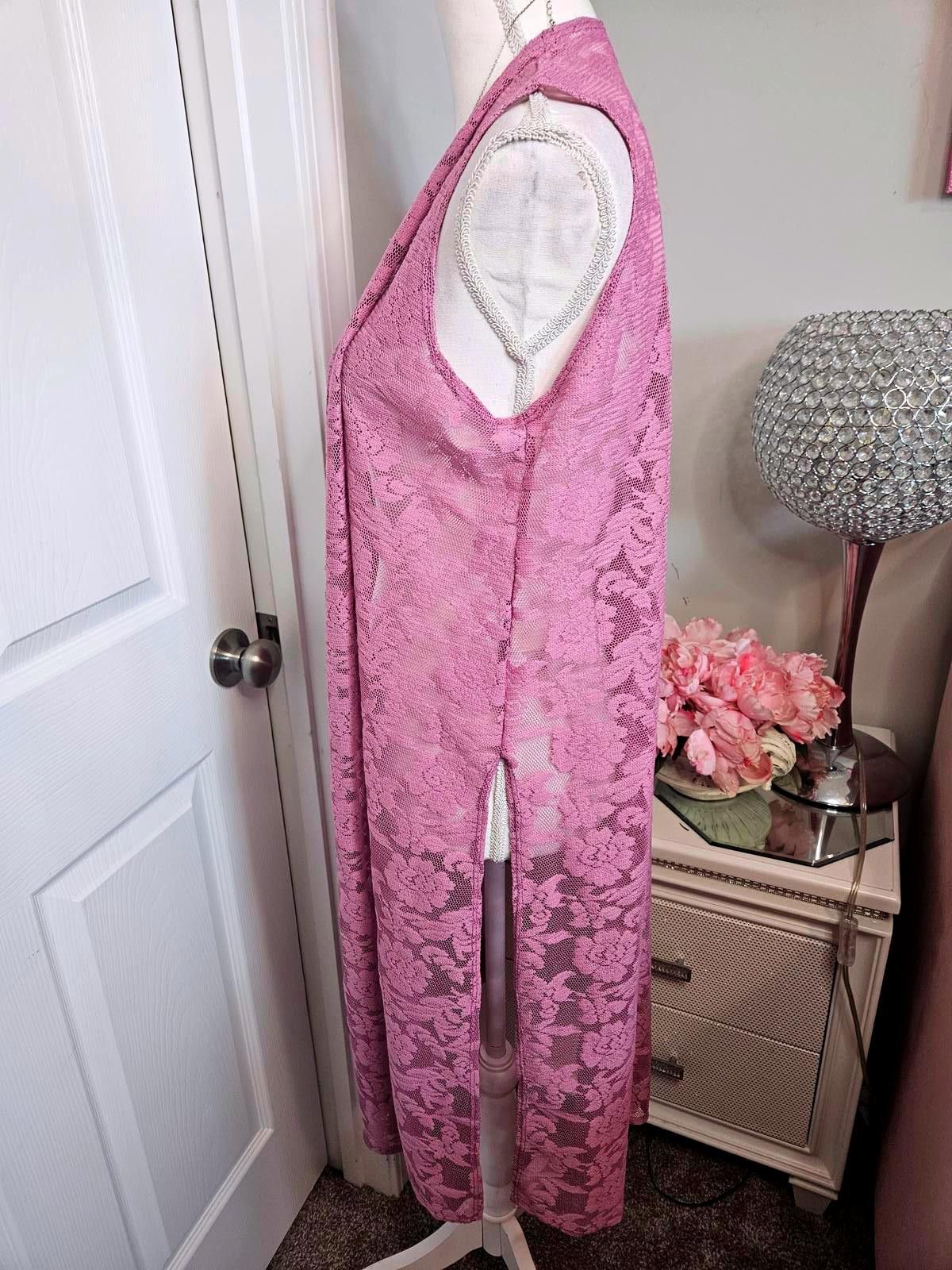 Designer Lularoe Beautiful Pink Lavender Lace Duster Vest Size M / US 6-8 / IT 42-44 - 2 Thumbnail