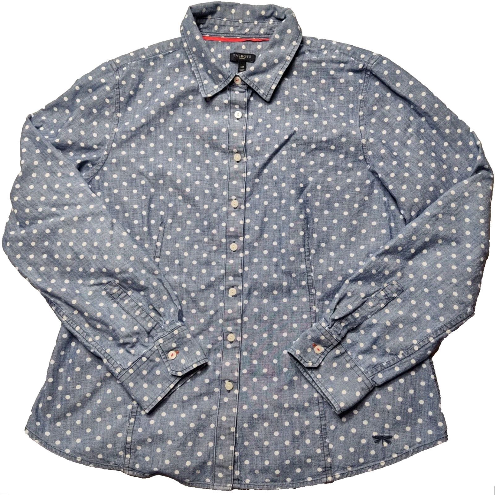 Talbots TALBOTS Women Petites 12P Blue Polka Dot Denim Button-Up Shirt Size XL / US 12-14 / IT 48-50 - 2 Thumbnail