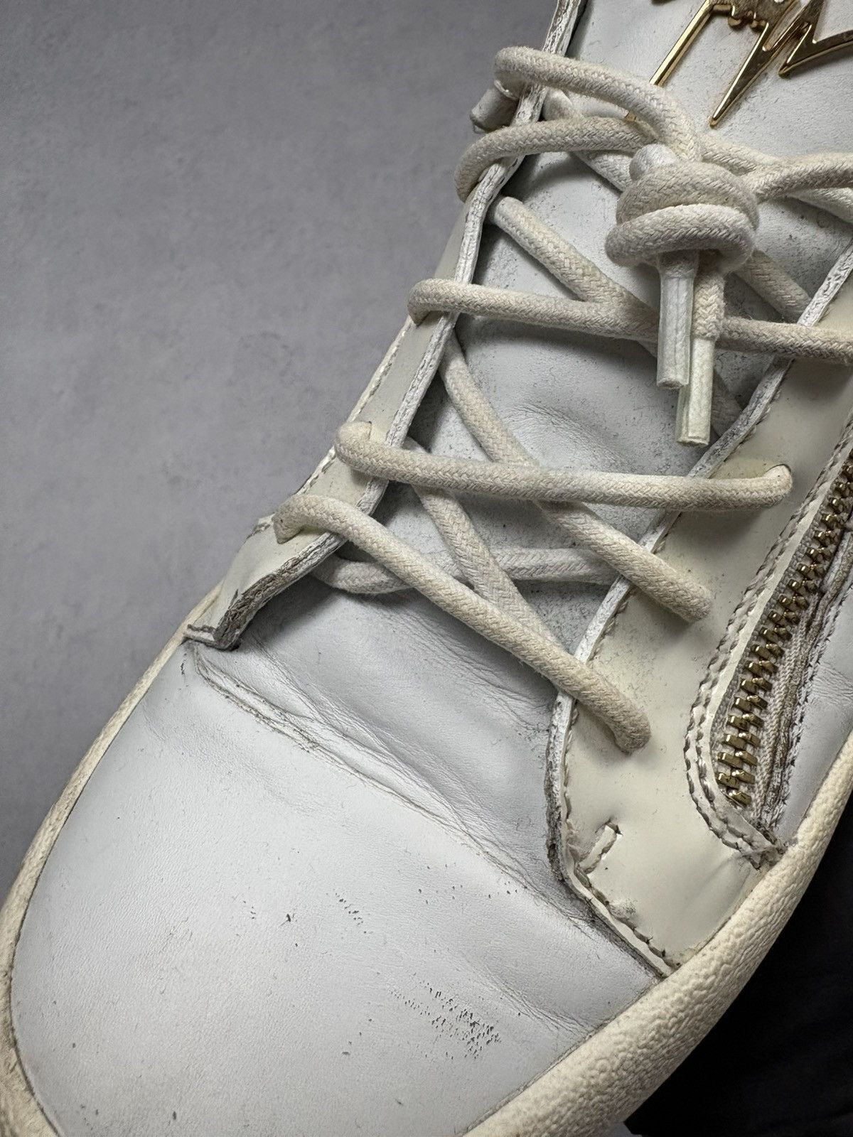 Giuseppe Zanotti Giuseppe Zanotti White Leather Zip Low Top Sneakers EU43 Size US 10 / EU 43 - 10 Thumbnail