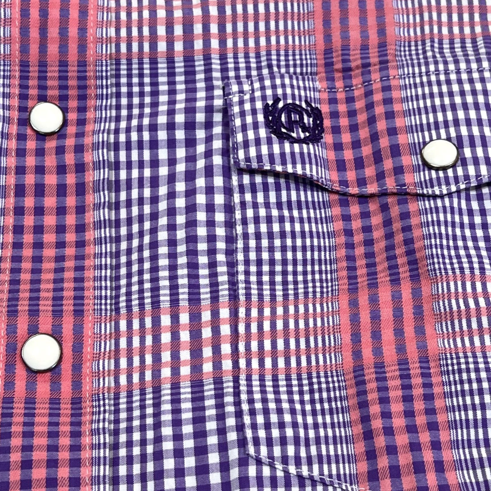 Vintage Panhandle Select Western Pearl Snap Shirt Mens XL Short Sleeve Plaid Pink Purple Size US XL / EU 56 / 4 - 4 Thumbnail