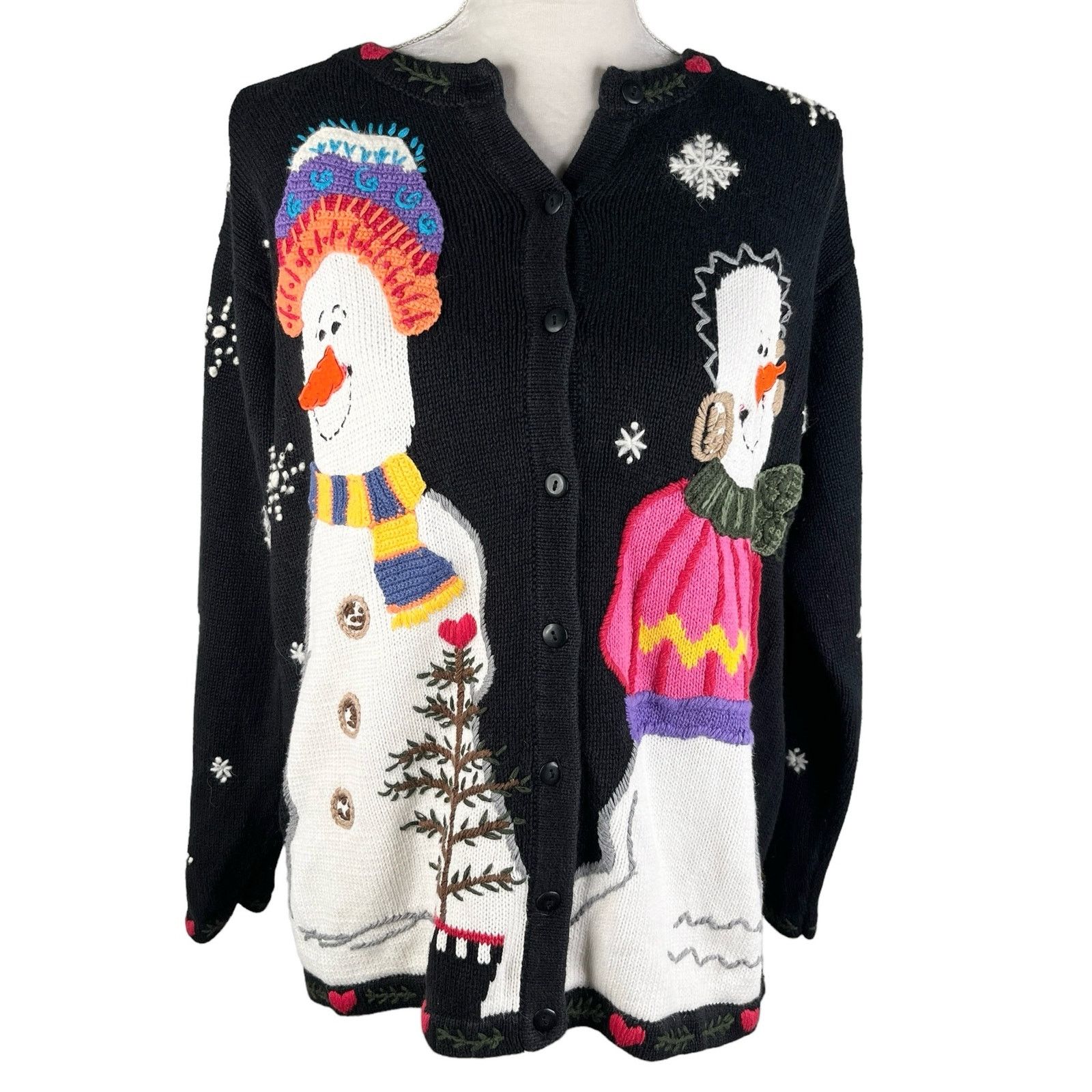 Other Quacker Factory Snowman Sweater M Button Down Embroidered Size M / US 6-8 / IT 42-44 - 1 Thumbnail