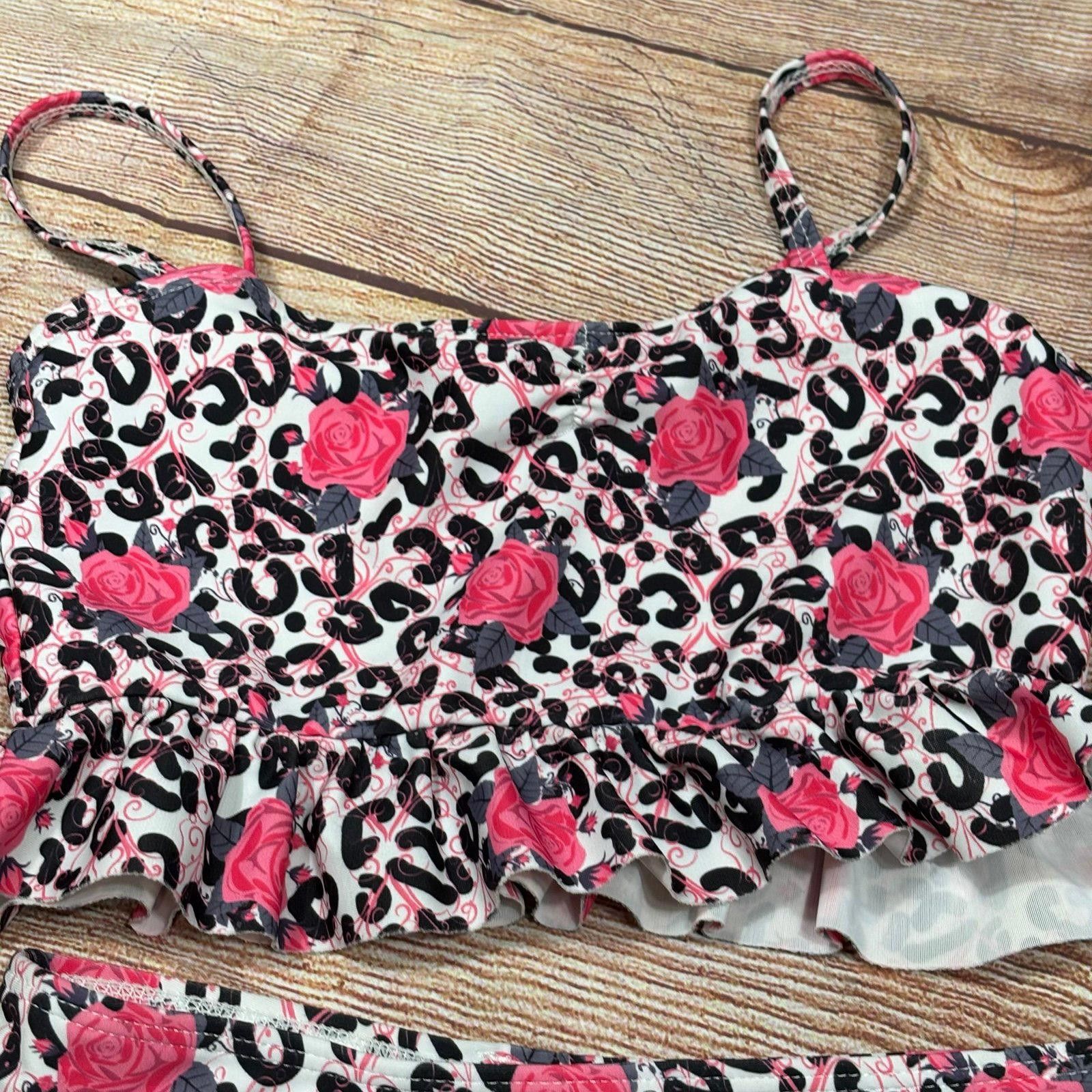 Other Ruffle Girl Size 7 Leopard Rose Print Two-Piece Swimsuit Size ONE SIZE - 2 Thumbnail