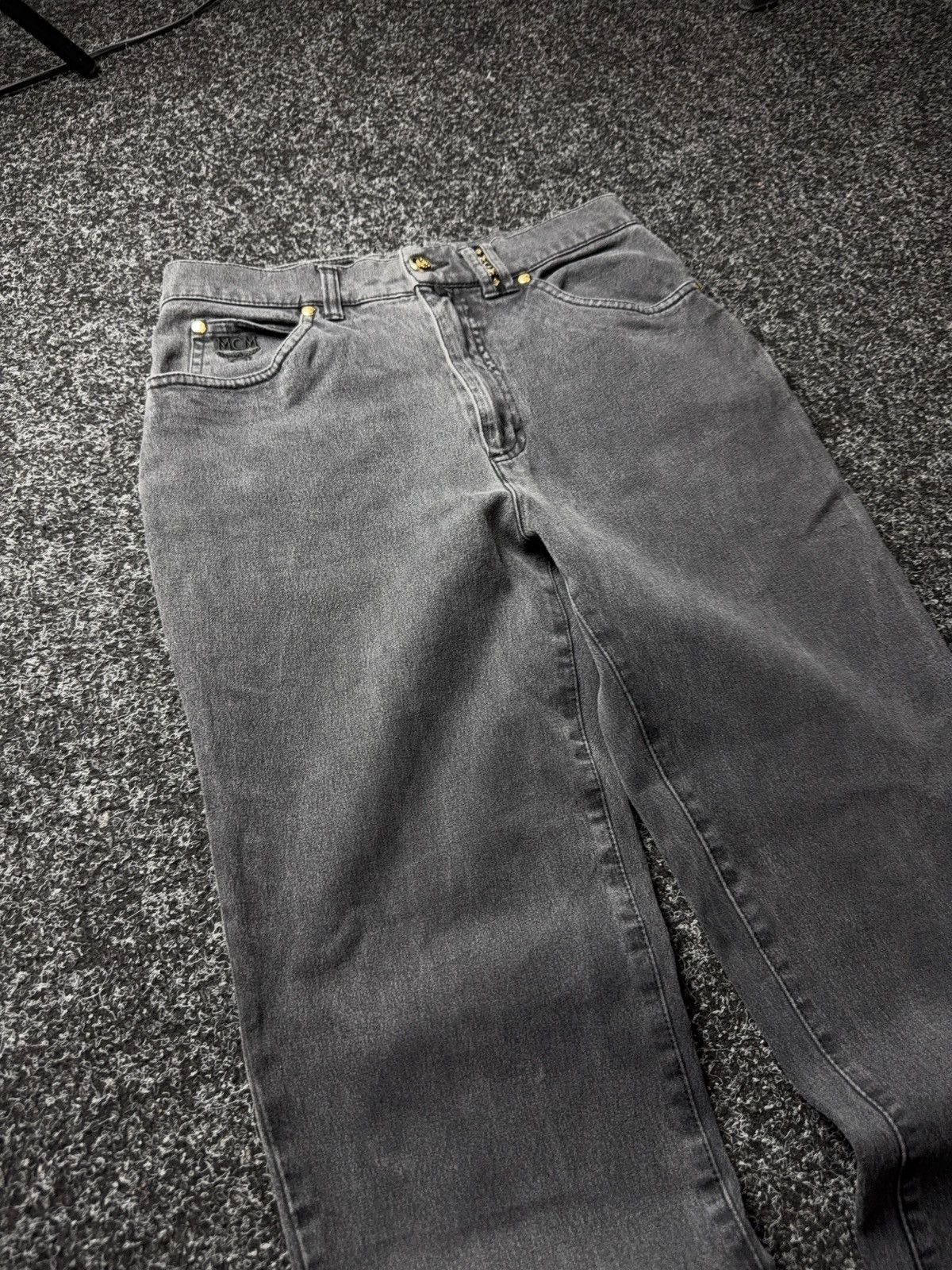 MCM Luxury MCM Jeans Studded Logo Pants Black Y2K Straight W29 Size 29" - 3 Thumbnail