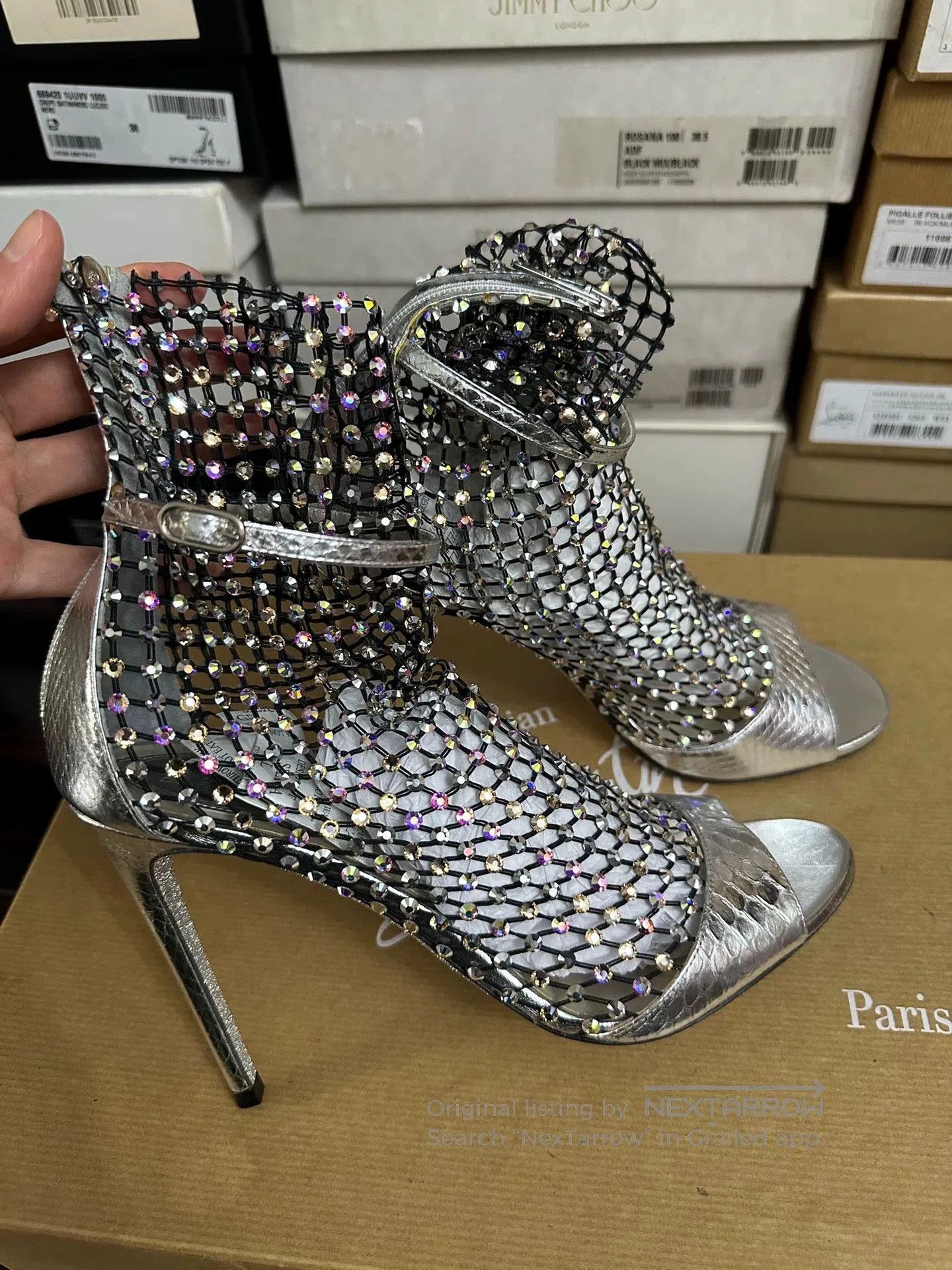 Rene Caovilla Rene Caovilla Silver Crystal Mesh Heels. Size US 7 / IT 37 - 5 Thumbnail
