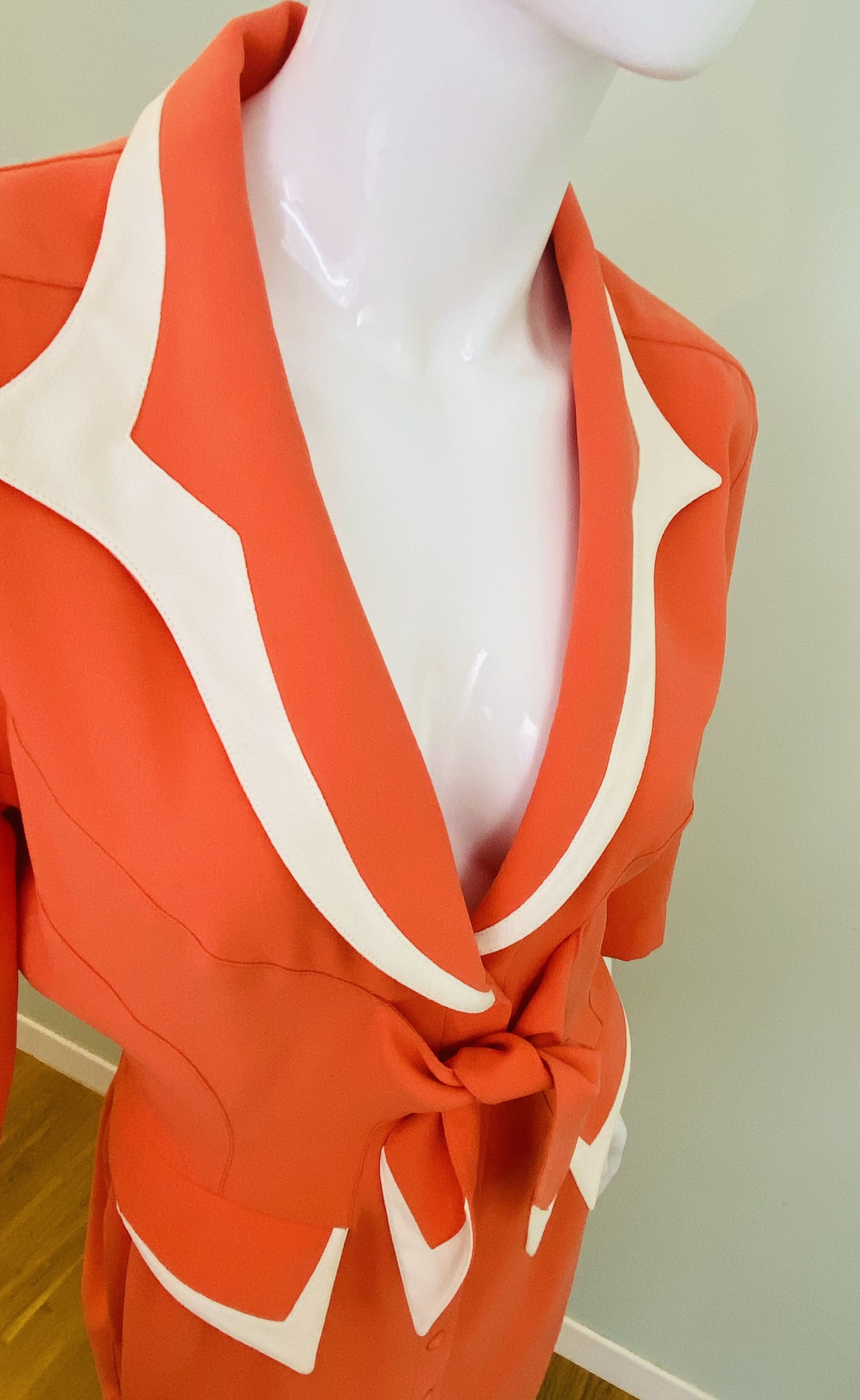 Thierry Mugler Thierry Mugler Crepe Bow Stripe Coral Gown Dress Size L / US 10 / IT 46 - 10 Thumbnail