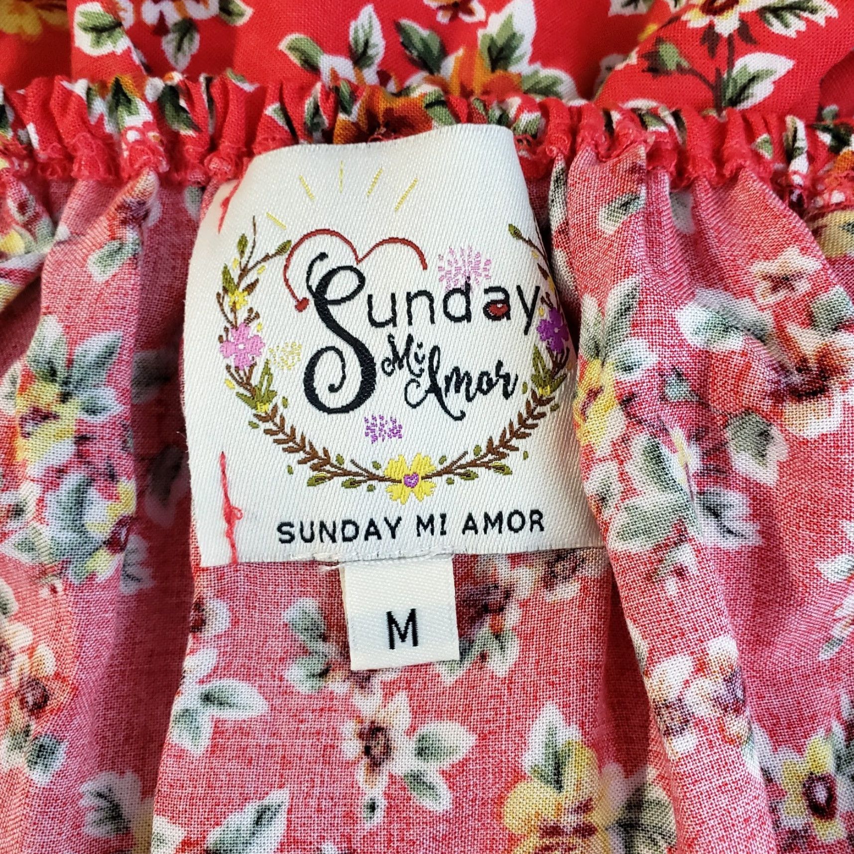 Vintage VINTAGE Sunday Mi Amor Womens Halter Dress Sz Medium Red Yellow Floral Open Back Dress Size M / US 6-8 / IT 42-44 - 6 Thumbnail