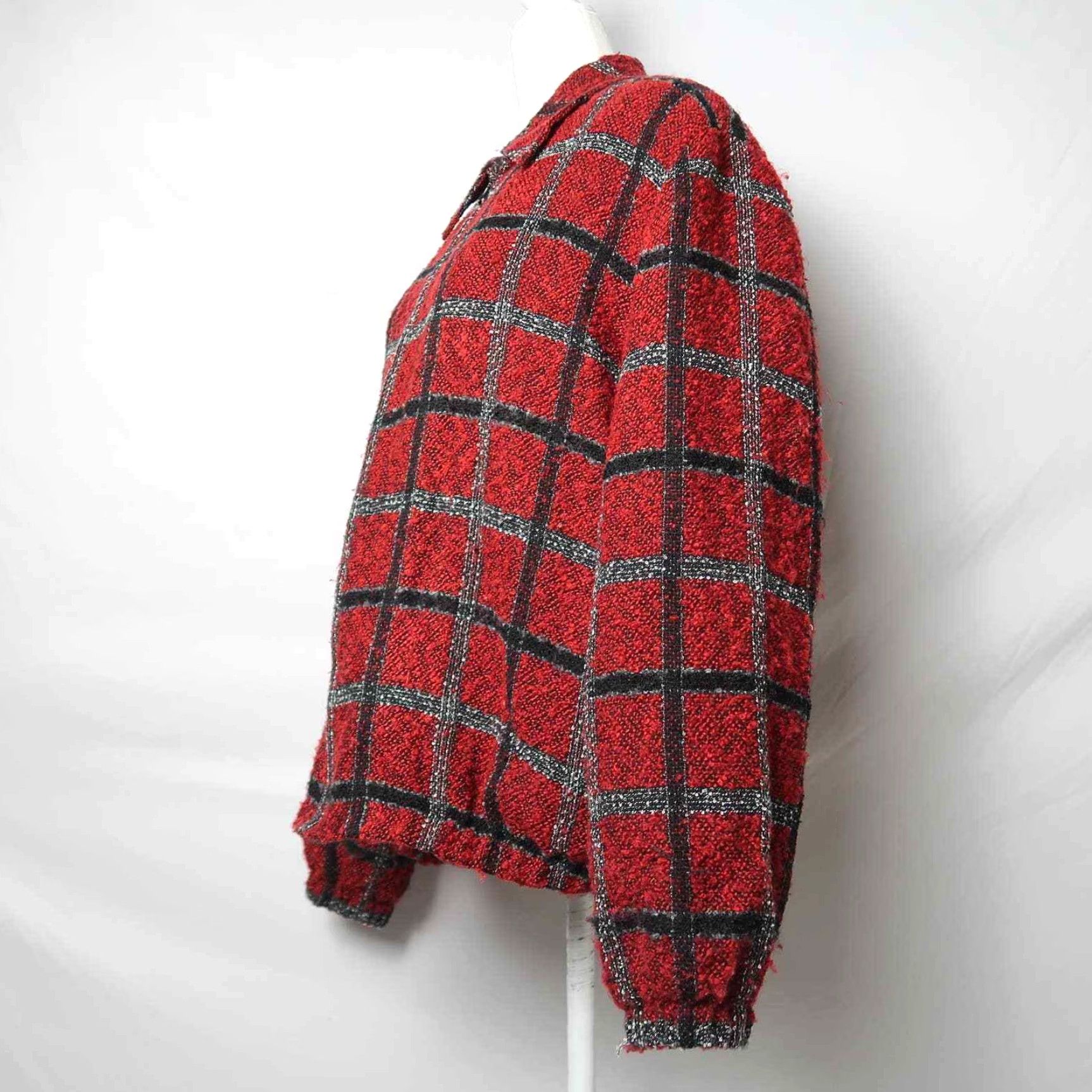Vintage VINTAGE Alfred Dunner Jacket Plaid Zip Front Knit Bomber Womens 14 Red Black 24" Long Size XL / US 12-14 / IT 48-50 - 3 Thumbnail