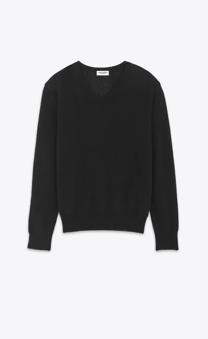 Saint Laurent Paris oc11z0126 779762 V Neck Sweater in Cashmere and Silk Black Size US XXL / EU 58 / 5 - 1 Thumbnail