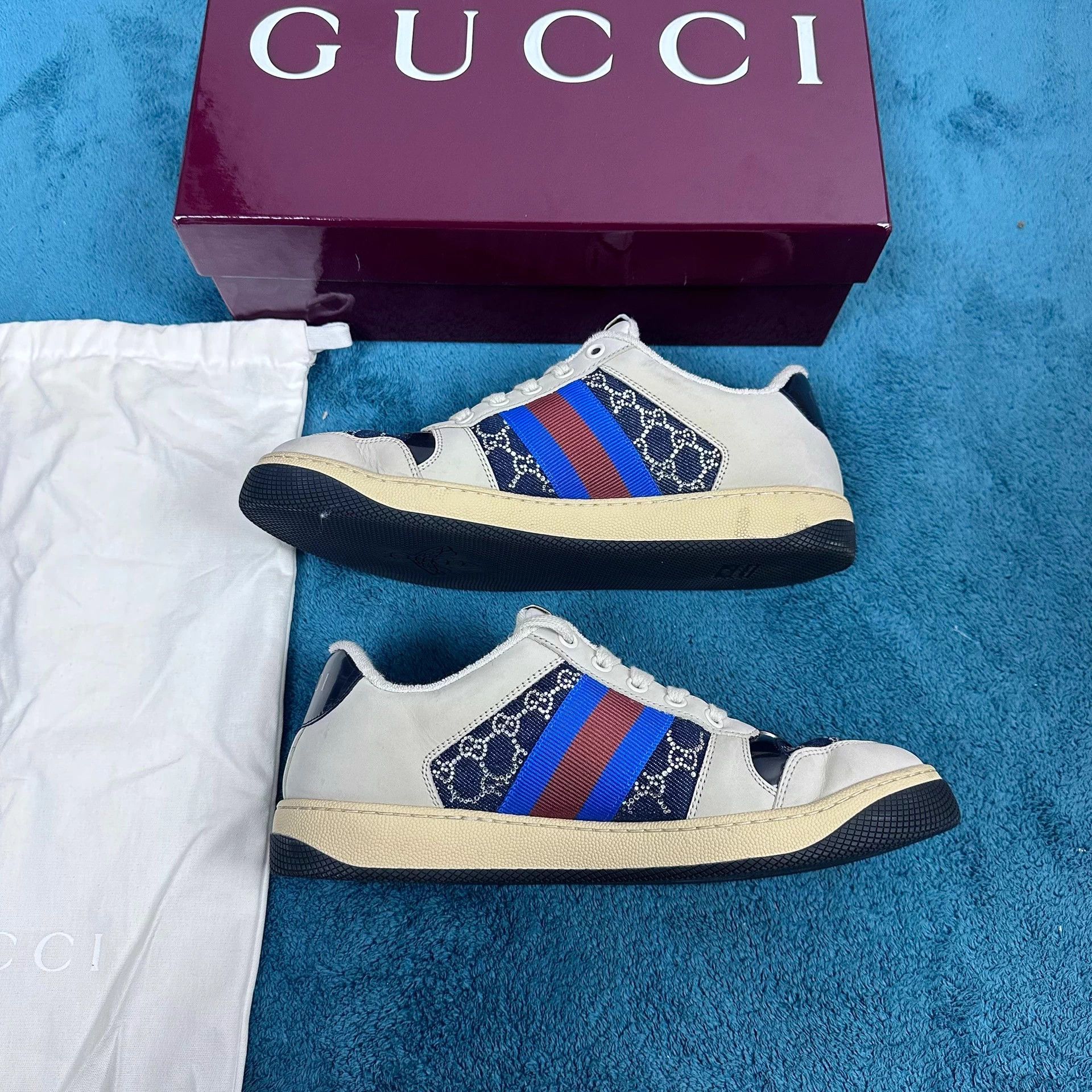 Gucci Gucci 25 New Beige Denim Patent Toe Low Sneaker 39 Size US 6 / EU 39 - 3 Thumbnail