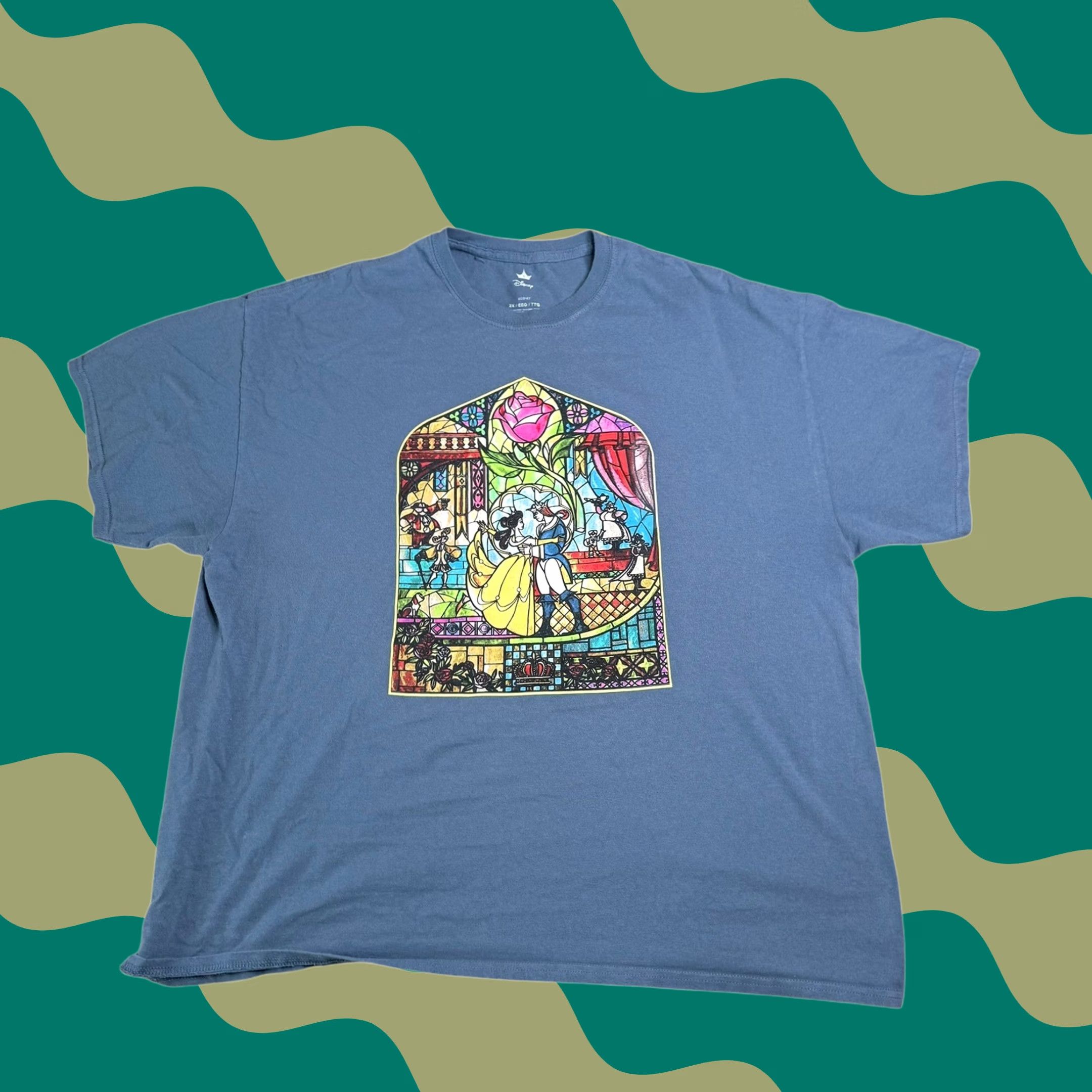 Disney Disney Beauty and the Beast T-Shirt Mens 2XL Stained Glass Graphic Crew Neck Short Sleeve Blue 2X Big & Tall Disney Adult Movie Tee Casual Comfortable Size US XXL / EU 58 / 5 - 1 Thumbnail