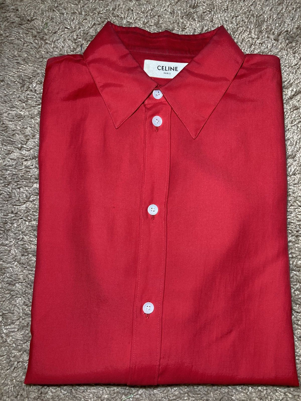 SS20 Celine Red Viscose Cotton Button Up Shirt 2020 Hedi