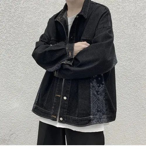image of New Limited Release Side Bandana Denim Jacket in Black, Men's (Size Large)
