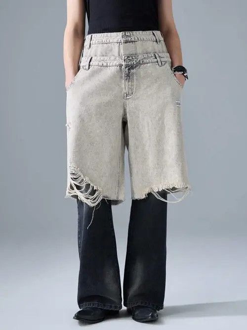 Jean Distressed ripped RAW vintage jorts denim Size US 32 / EU 48 - 1 Thumbnail