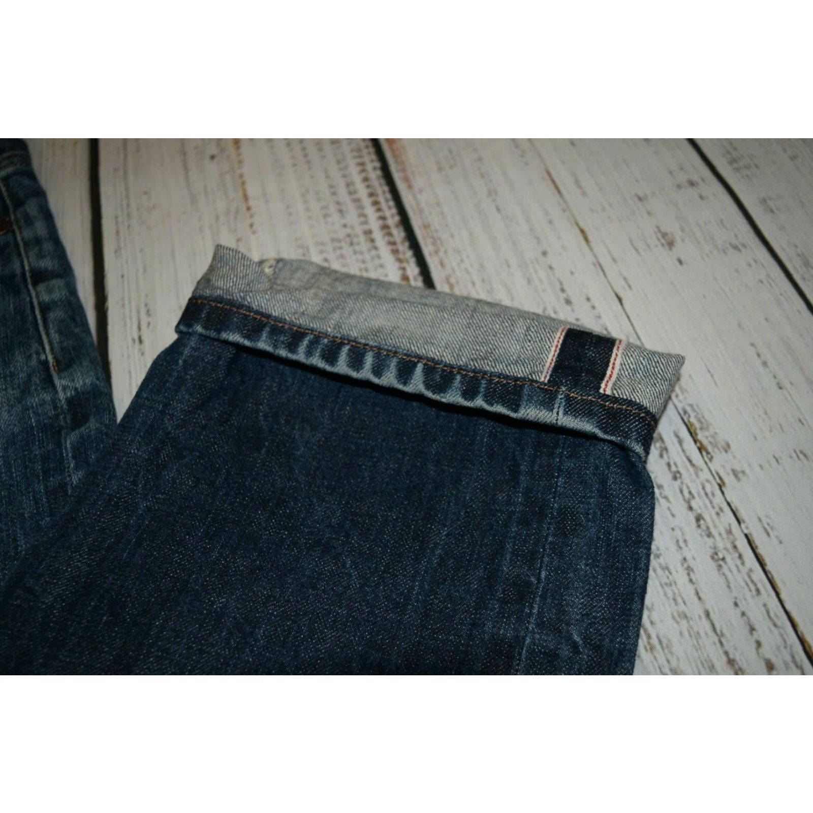Denime Todd Shelton Mens Tapered Fit Jeans Medium Wash 35x27.5 Selvedge Cotton Denim Size US 35 - 2 Thumbnail