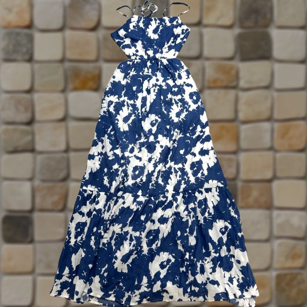 Abercrombie & Fitch Abercrombie & Fitch Dress Blouson Womens Medium Blue  White Floral Midi | Grailed