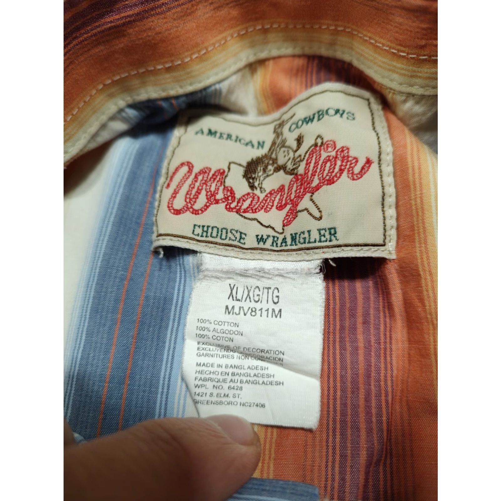 Wrangler Wrangler Mens XL Orange White Blue Sawtooth Striped Pearl Snap Western Cowboy Size US XL / EU 56 / 4 - 7 Thumbnail
