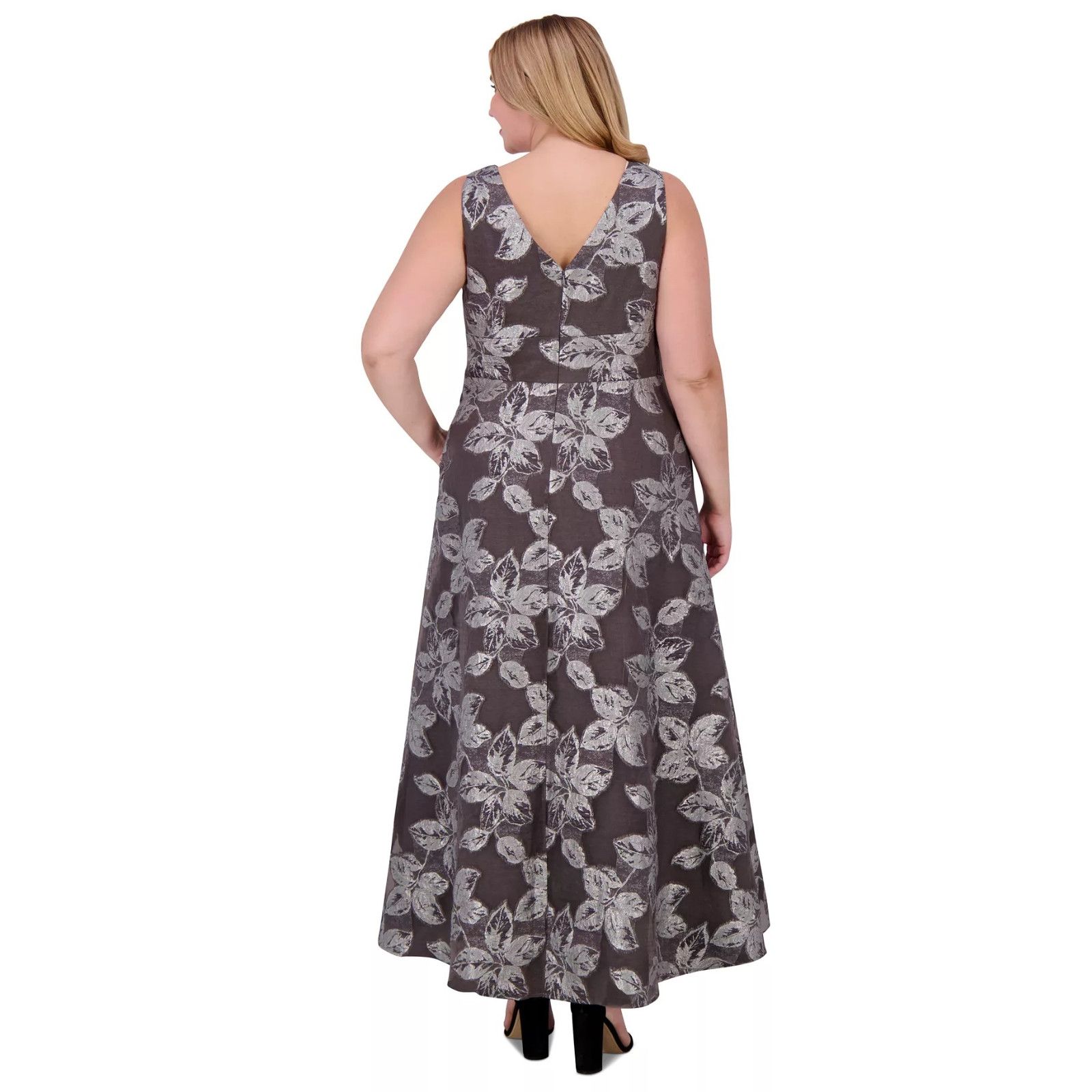 Other Eliza J Women's Silver Metallic-Threaded Floral-Print Gown Size XXL / US 16-18 / IT 52-54 - 4 Thumbnail