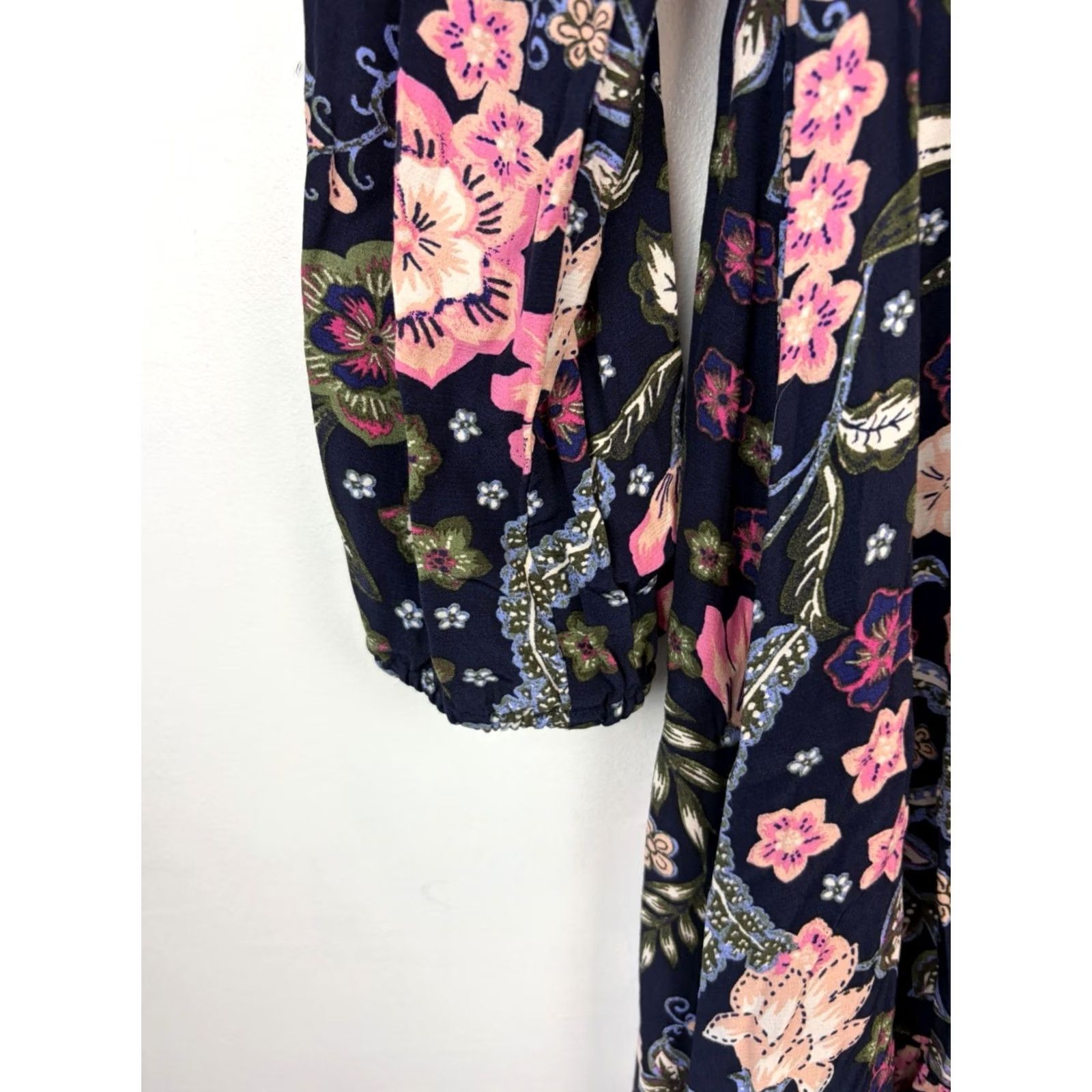 Loft LOFT Maxi Dress Womens Small Navy Blue Pink Floral Tiered Peasant Boho Prairie Size S / US 4 / IT 40 - 5 Thumbnail