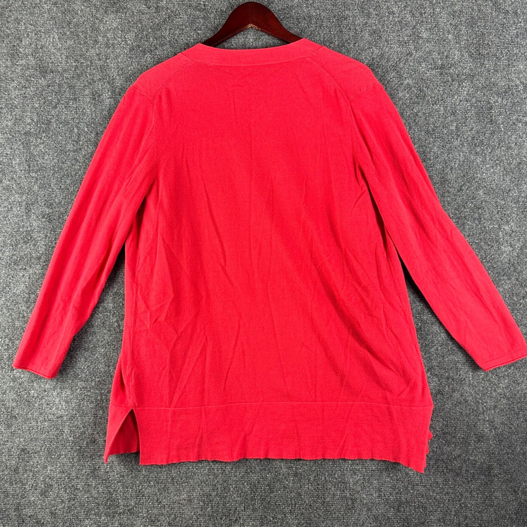 J. Jill J. Jill Sweater Cardigan Womens Medium Red Open Pockets Long Sleeve V-Neck Knit 100% Cotton Size M / US 6-8 / IT 42-44 - 6 Thumbnail